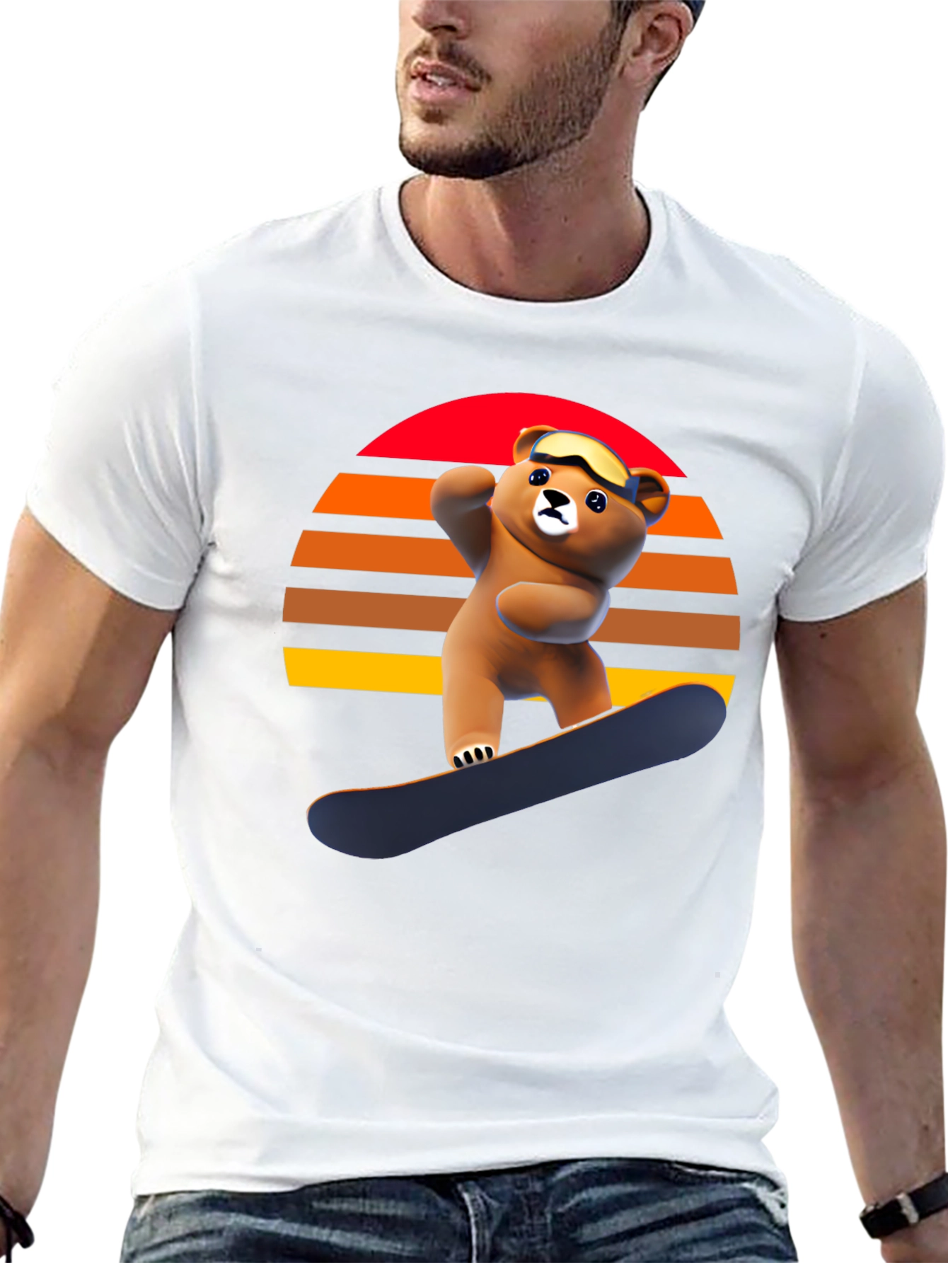 Snowboarding Bear Graphic Tee - Retro Style