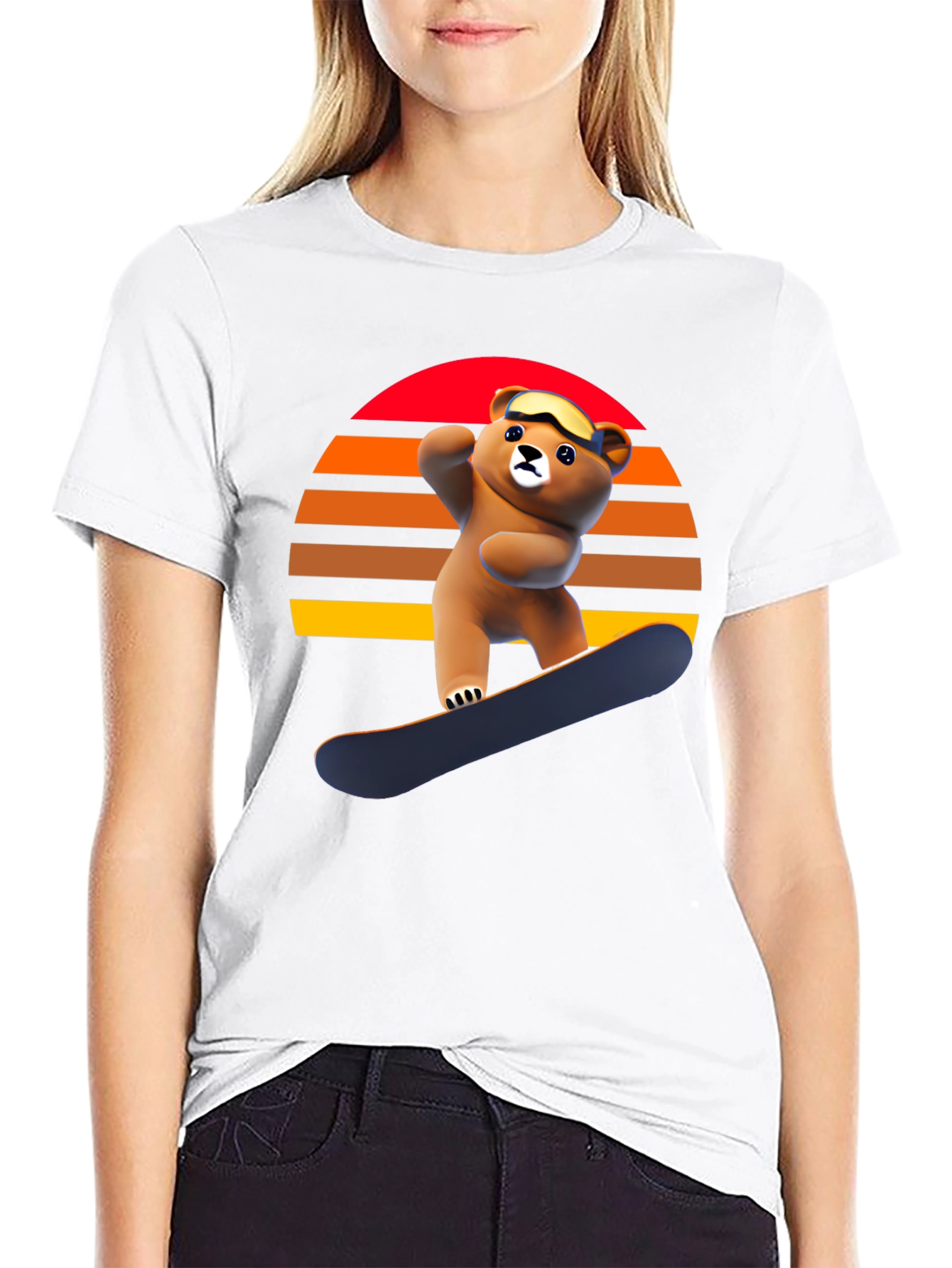 Snowboarding Bear Graphic Tee - Retro Style