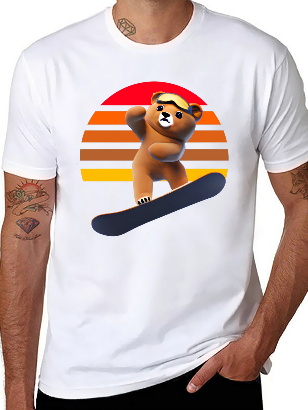 Snowboarding Bear Graphic Tee - Retro Style