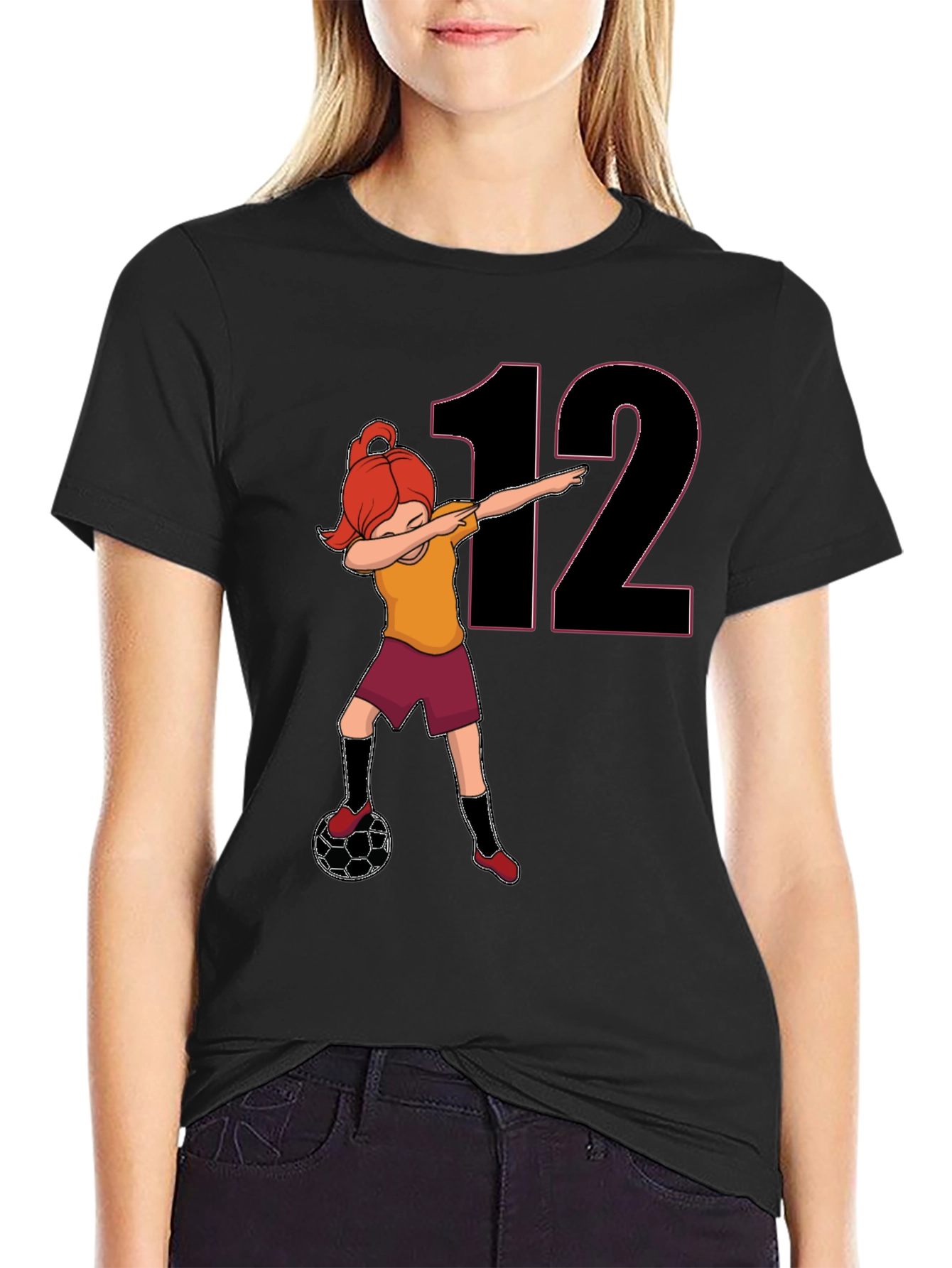 Girl Soccer Dab T-Shirt - Number 12