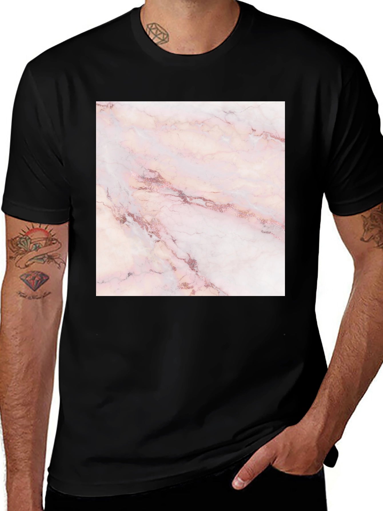 Rose Marble Print Black T-Shirt