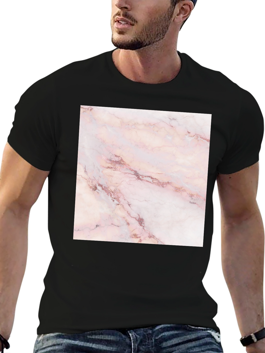 Rose Marble Print Black T-Shirt