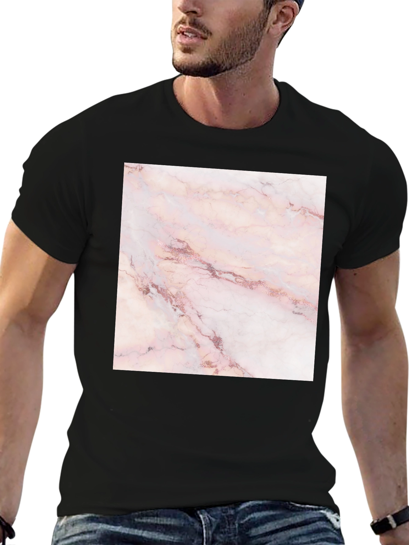 Rose Marble Print Black T-Shirt