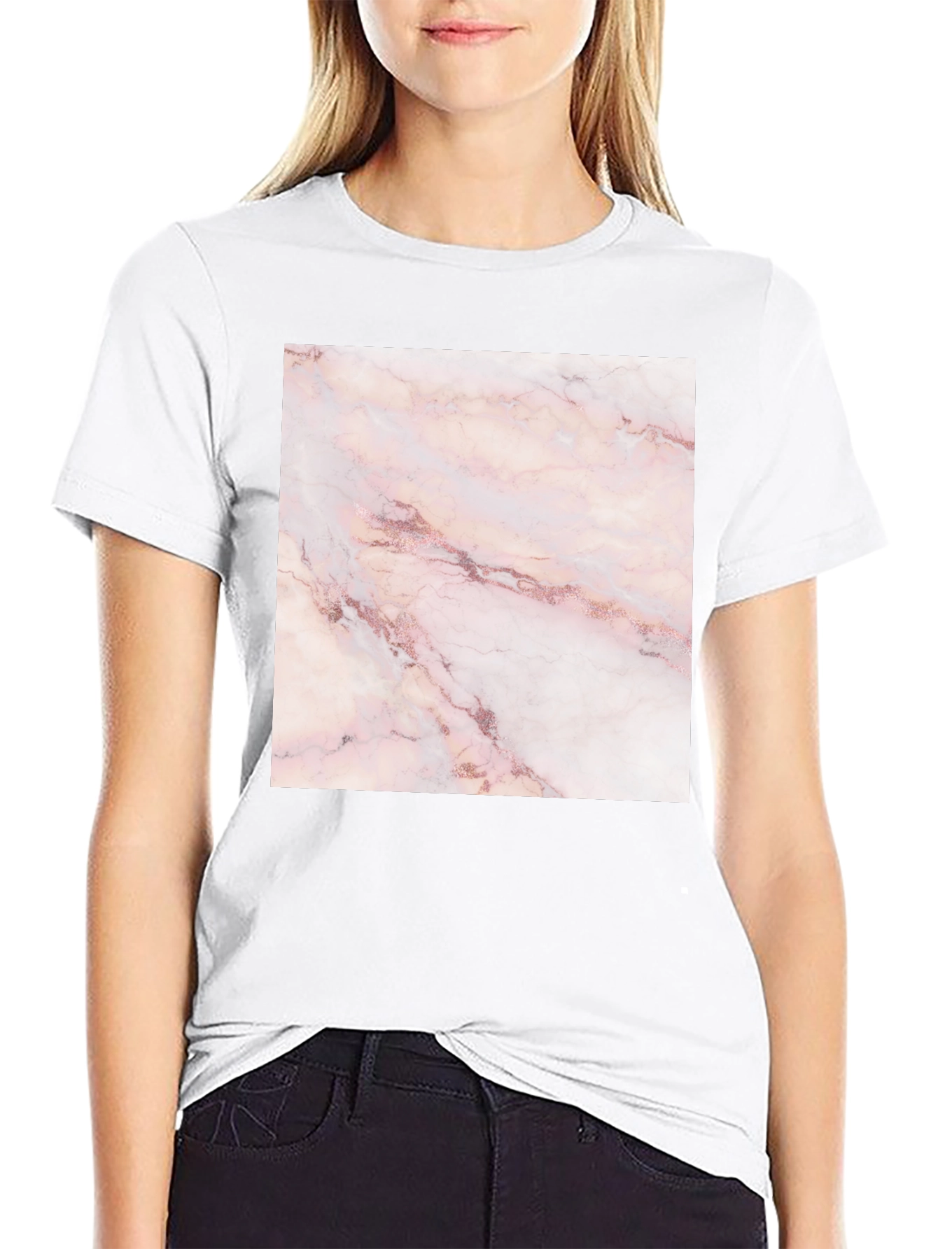 Rose Marble Print Black T-Shirt