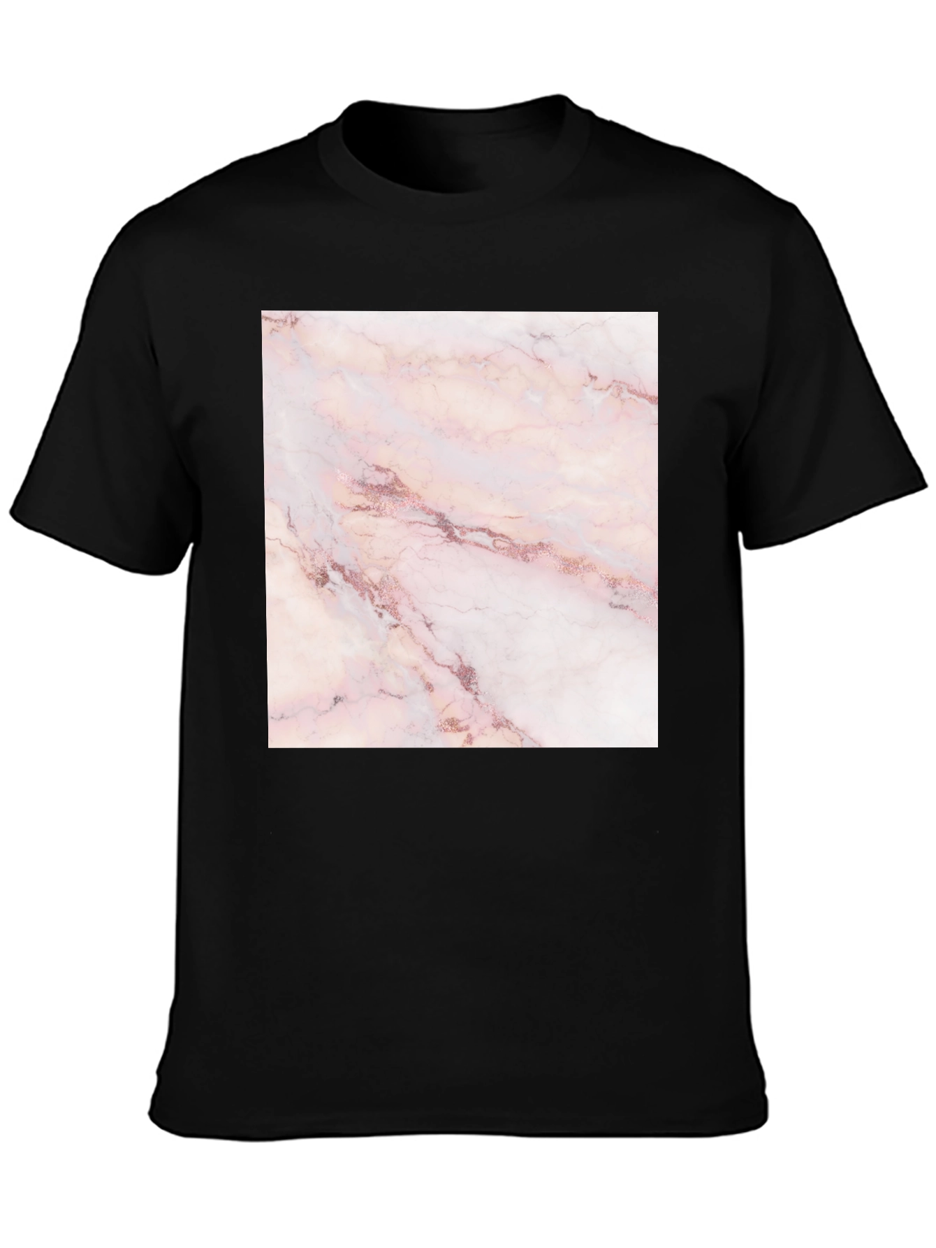 Rose Marble Print Black T-Shirt