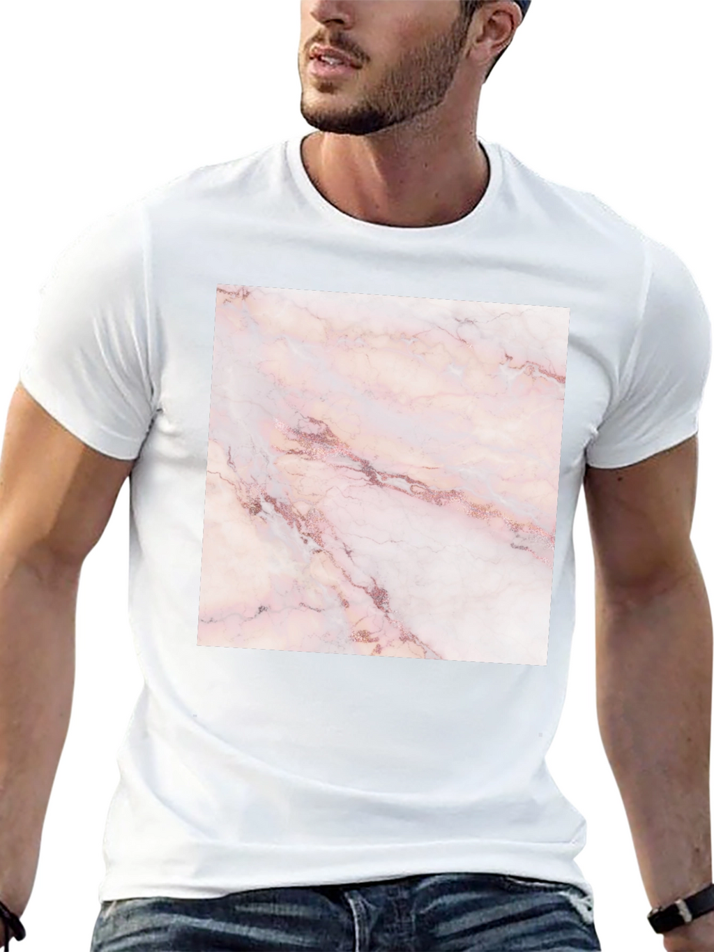 Rose Marble Print Black T-Shirt