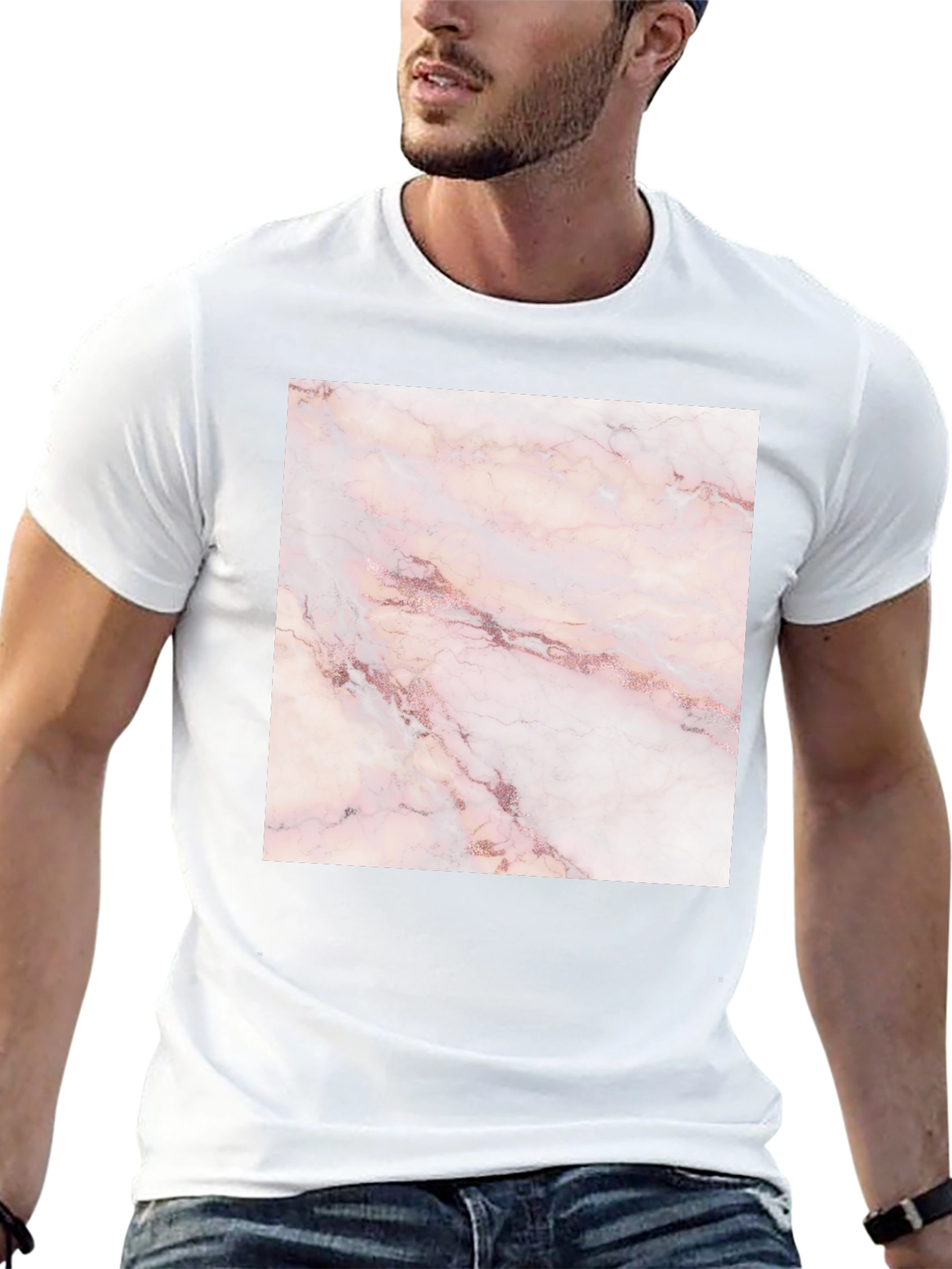 Rose Marble Print Black T-Shirt
