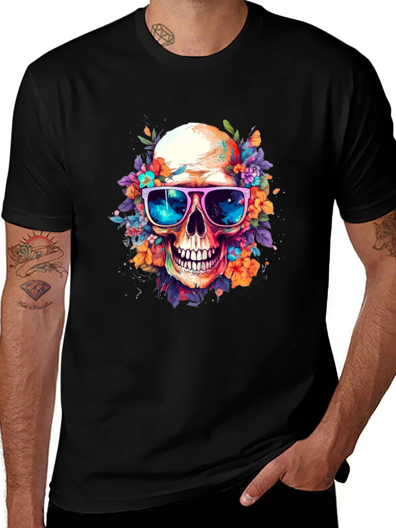 Floral Skull Graphic Tee - Unique Design