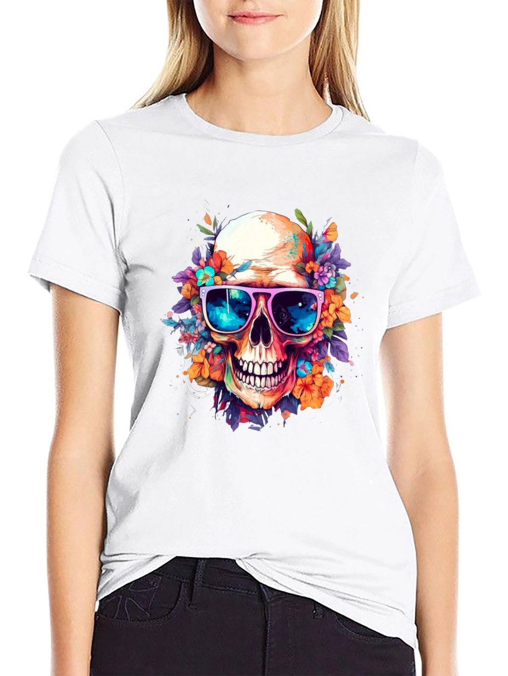 Floral Skull Graphic Tee - Unique Design