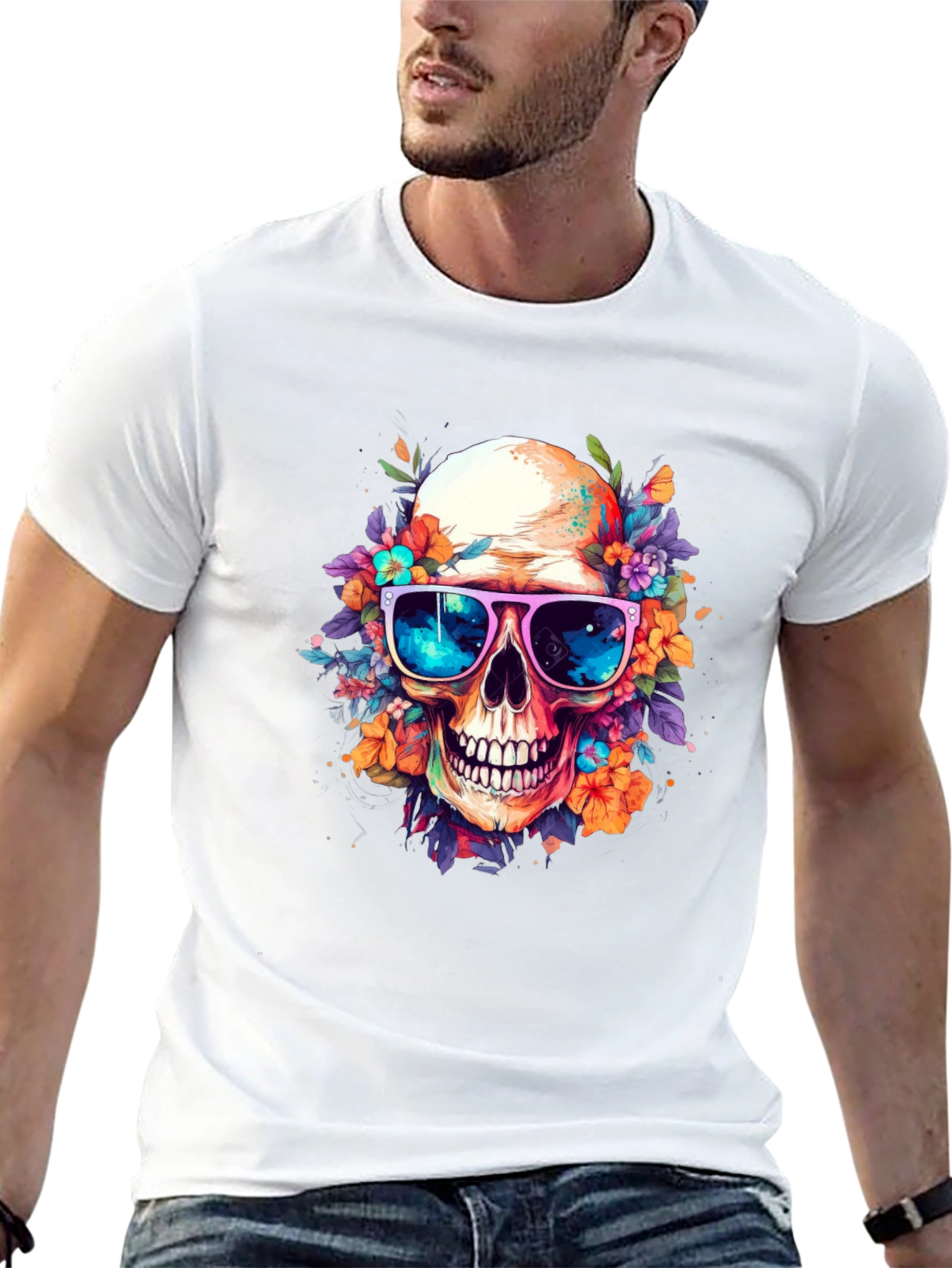 Floral Skull Graphic Tee - Unique Design
