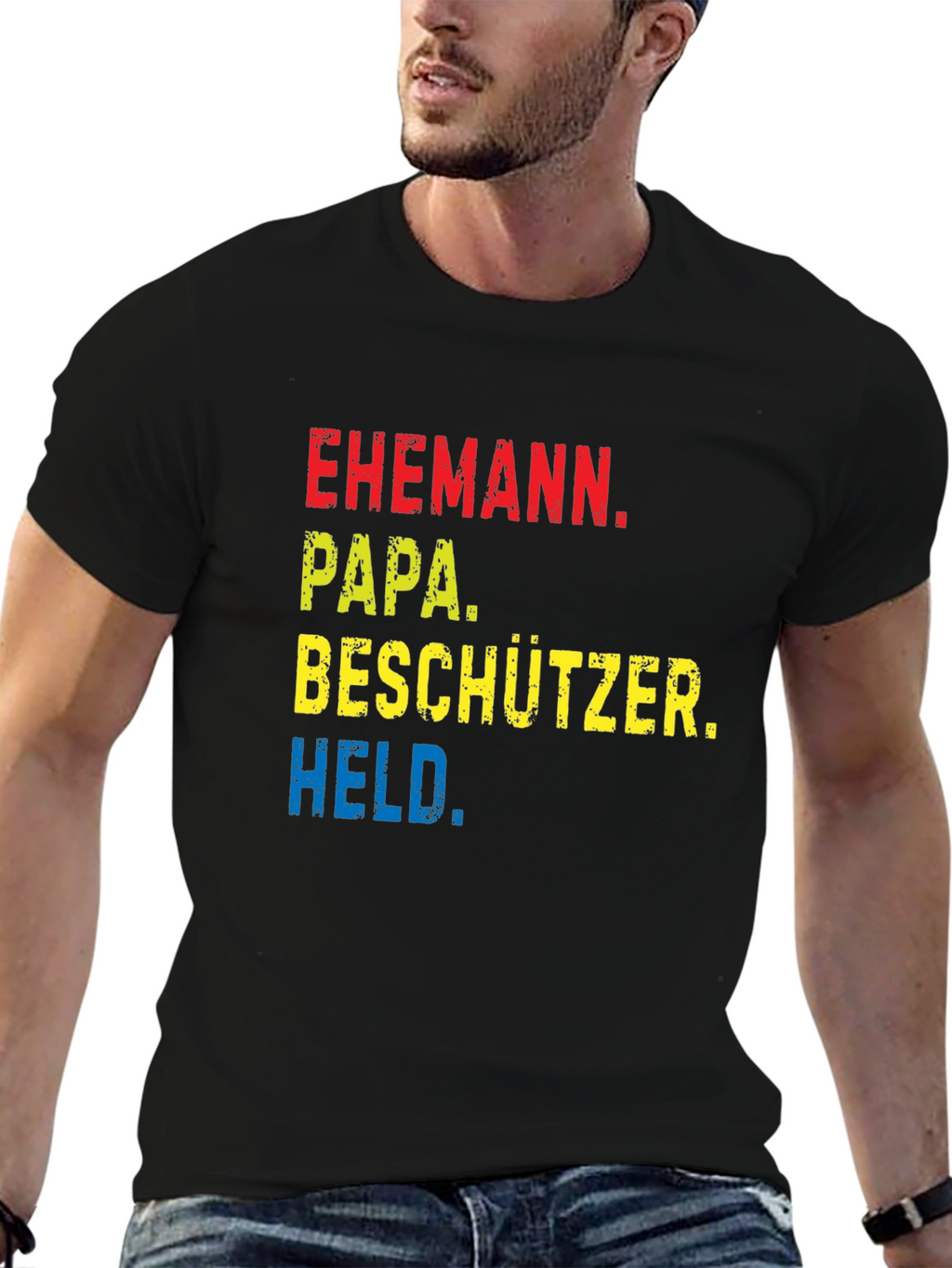 Ehemann Papa Beschützer Held Black T-Shirt