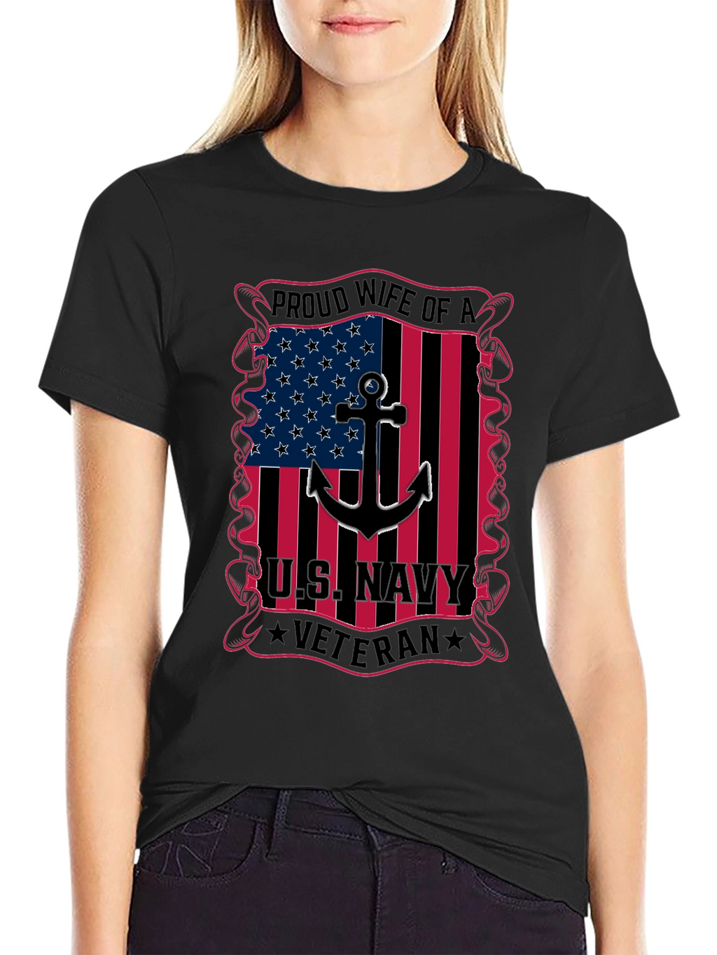 Proud Wife of a US Navy Veteran Graphic T-Shirt