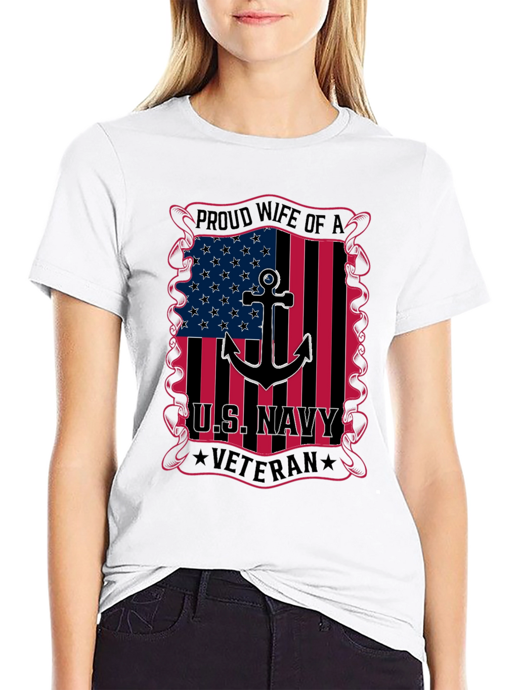 Proud Wife of a US Navy Veteran Graphic T-Shirt