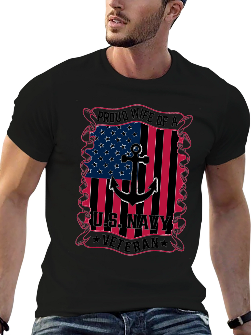 Proud Wife of a US Navy Veteran Graphic T-Shirt