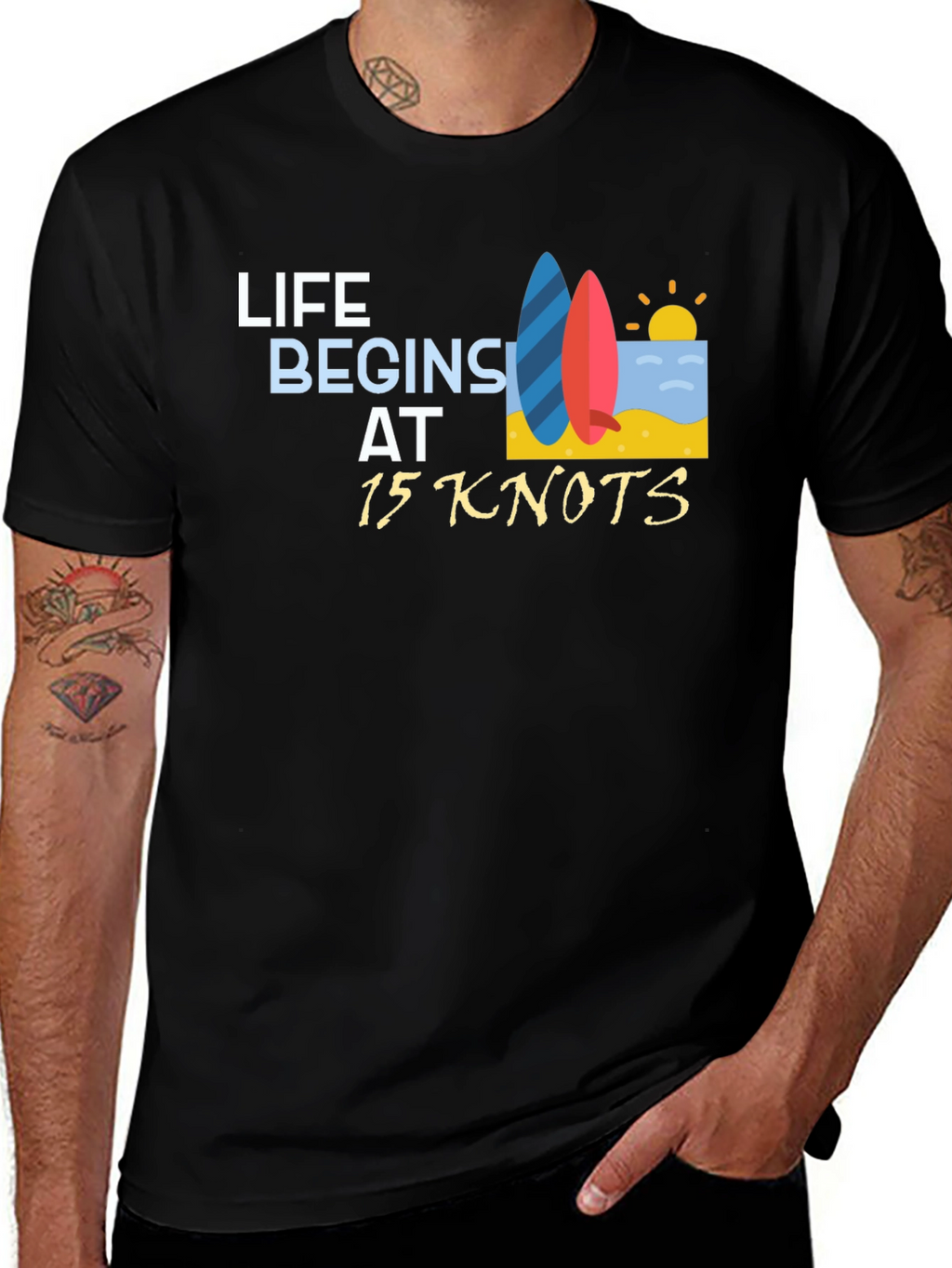 Life Begins at 15 Knots Black T-Shirt