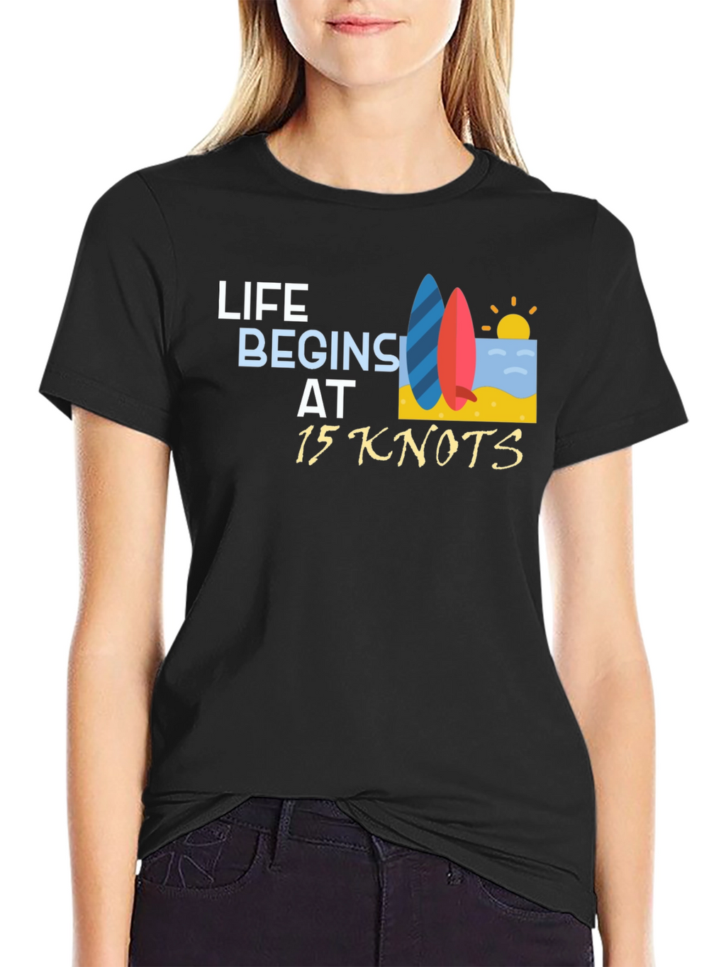 Life Begins at 15 Knots Black T-Shirt
