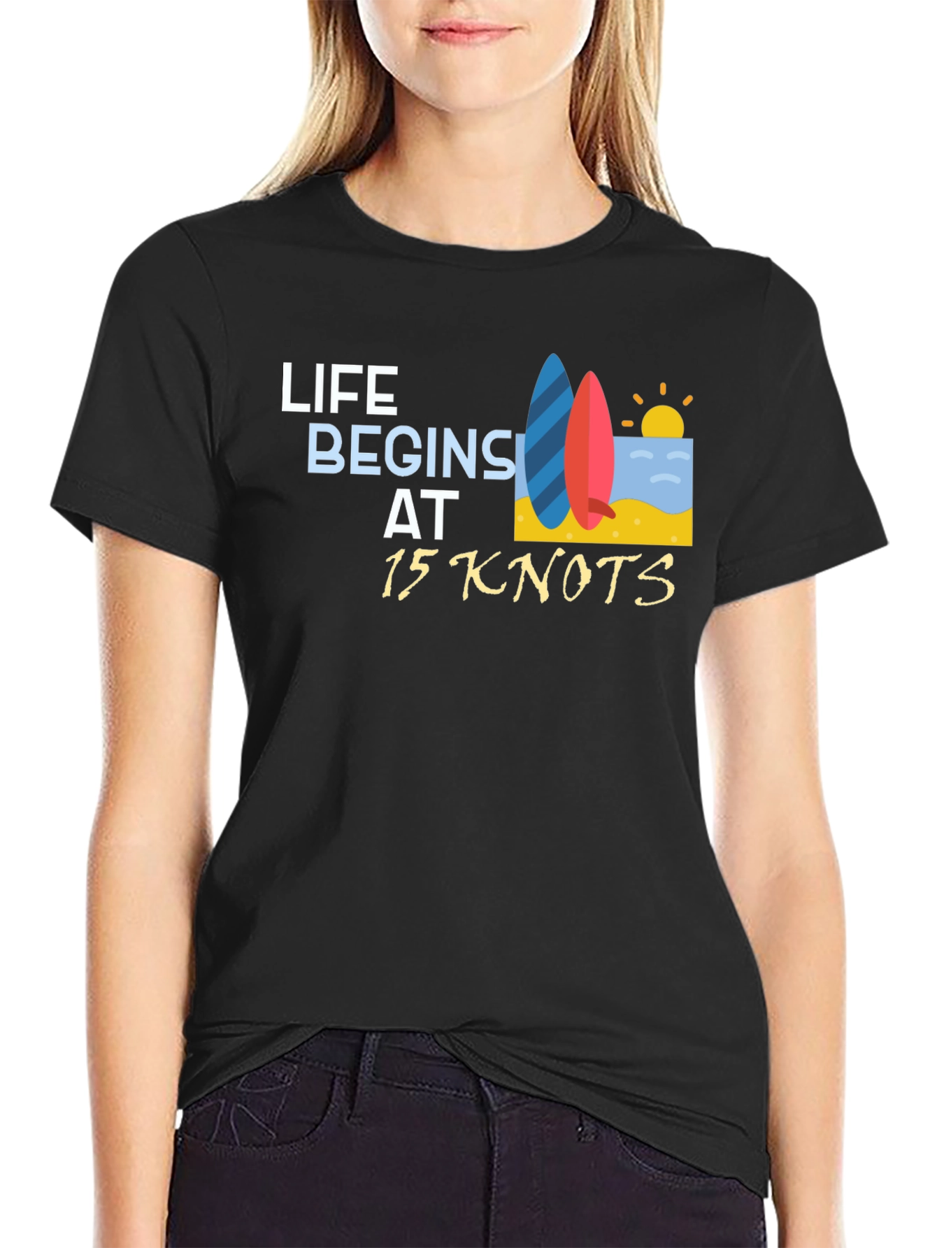 Life Begins at 15 Knots Black T-Shirt