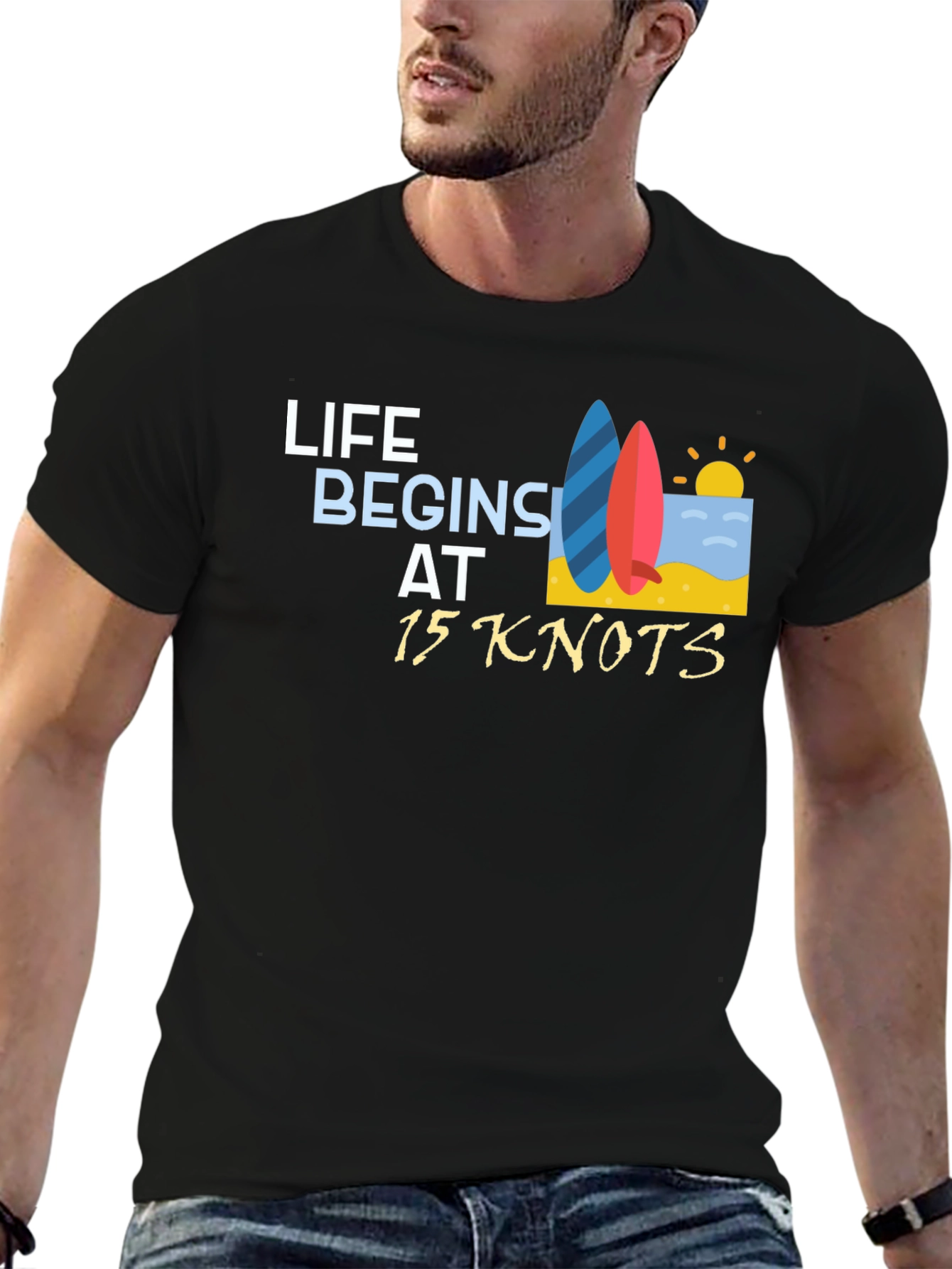 Life Begins at 15 Knots Black T-Shirt