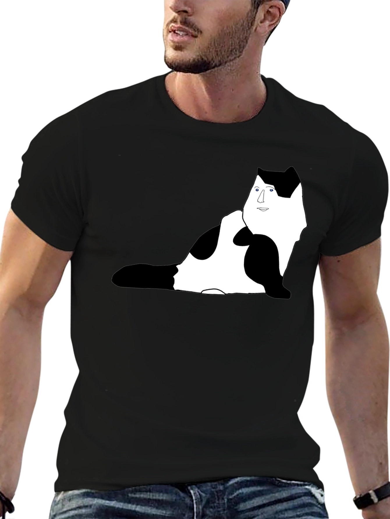 Unique Cat Portrait Black T-Shirt