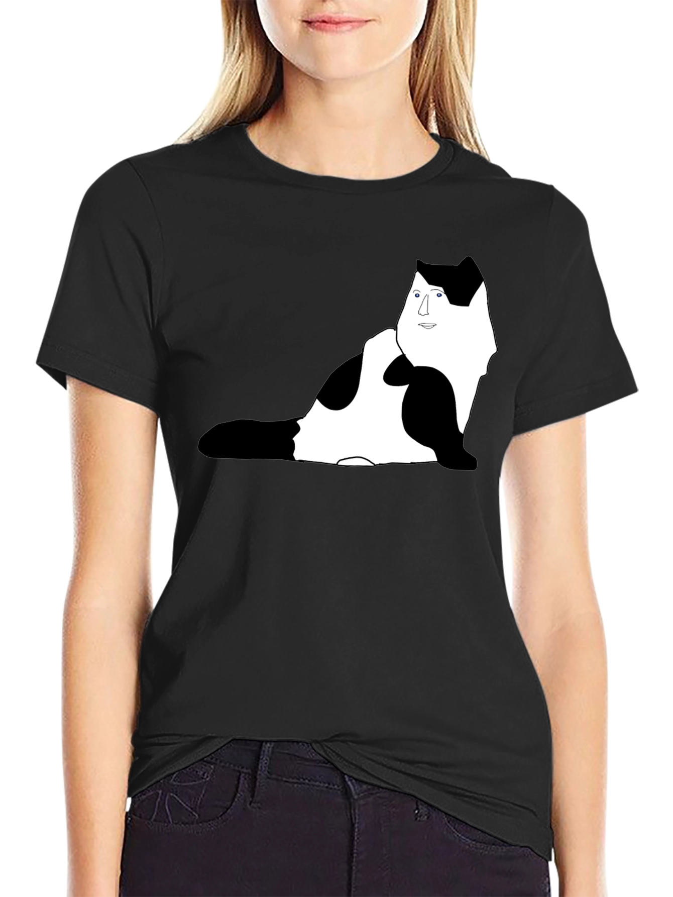 Unique Cat Portrait Black T-Shirt