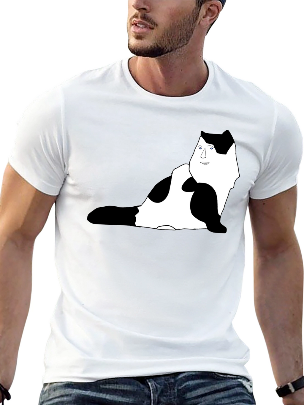 Unique Cat Portrait Black T-Shirt