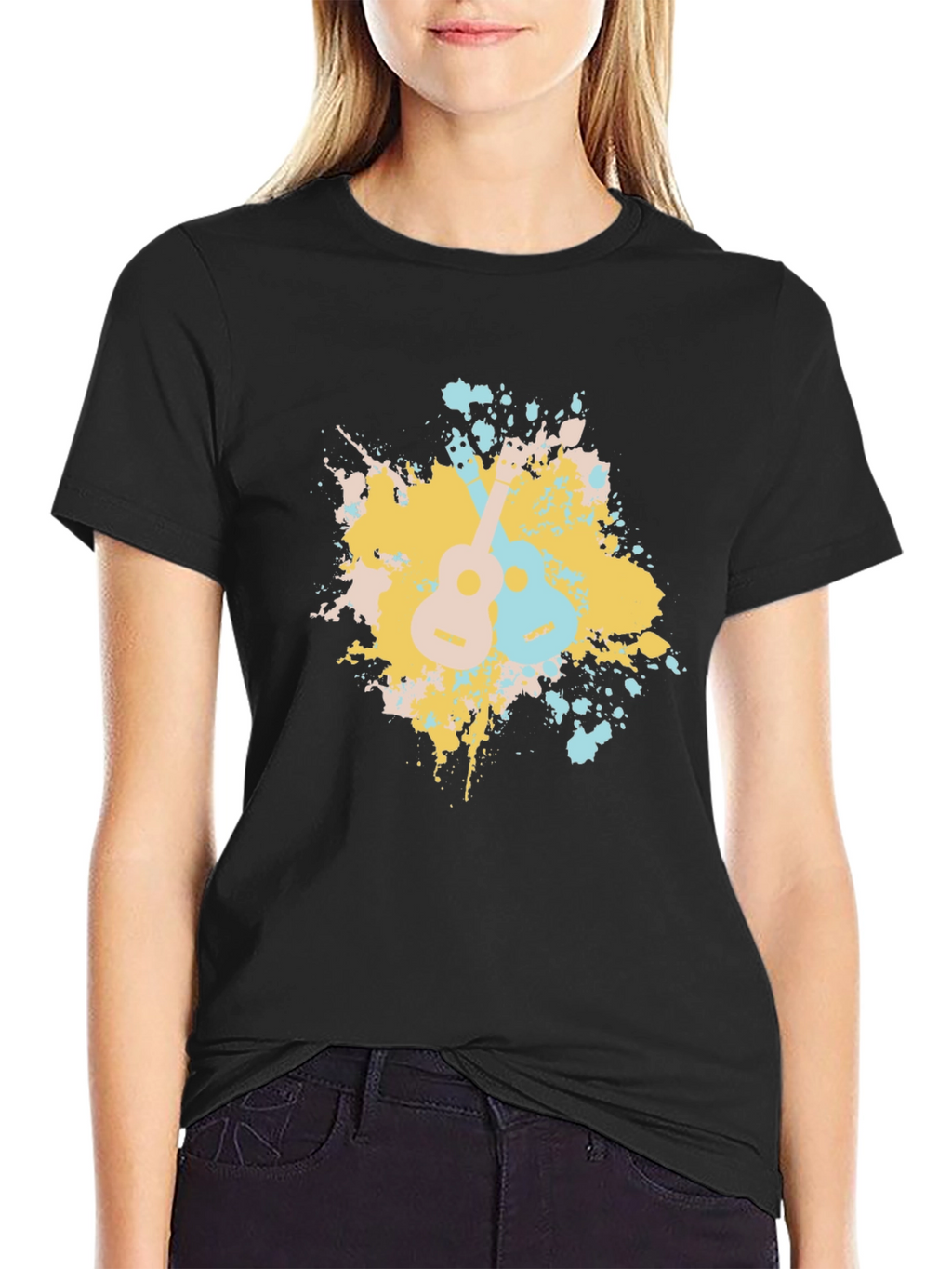 Ukulele Splash Graphic Tee - Black Cotton T-Shirt