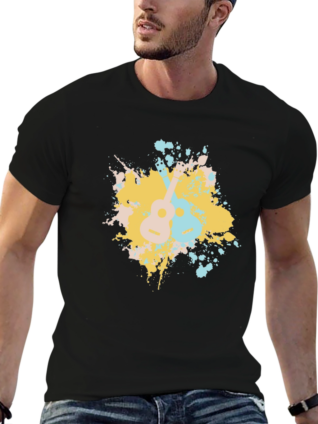 Ukulele Splash Graphic Tee - Black Cotton T-Shirt