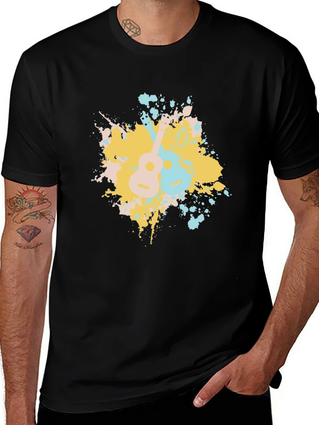 Ukulele Splash Graphic Tee - Black Cotton T-Shirt