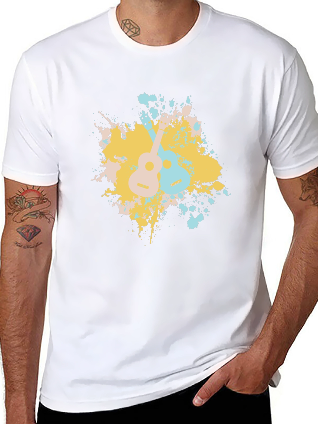 Ukulele Splash Graphic Tee - Black Cotton T-Shirt
