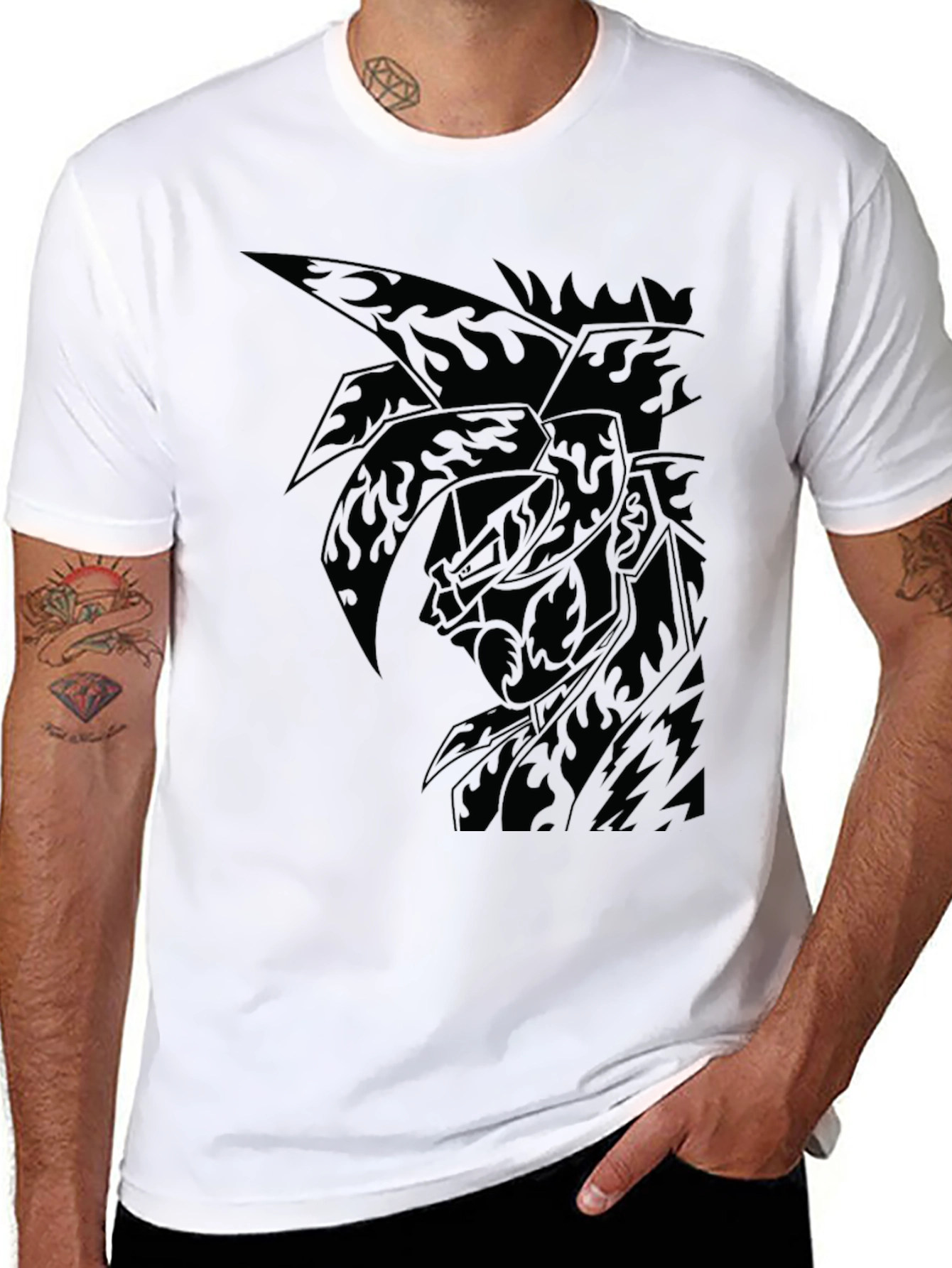 Mens Black Graphic Tee - Anime Inspired Design