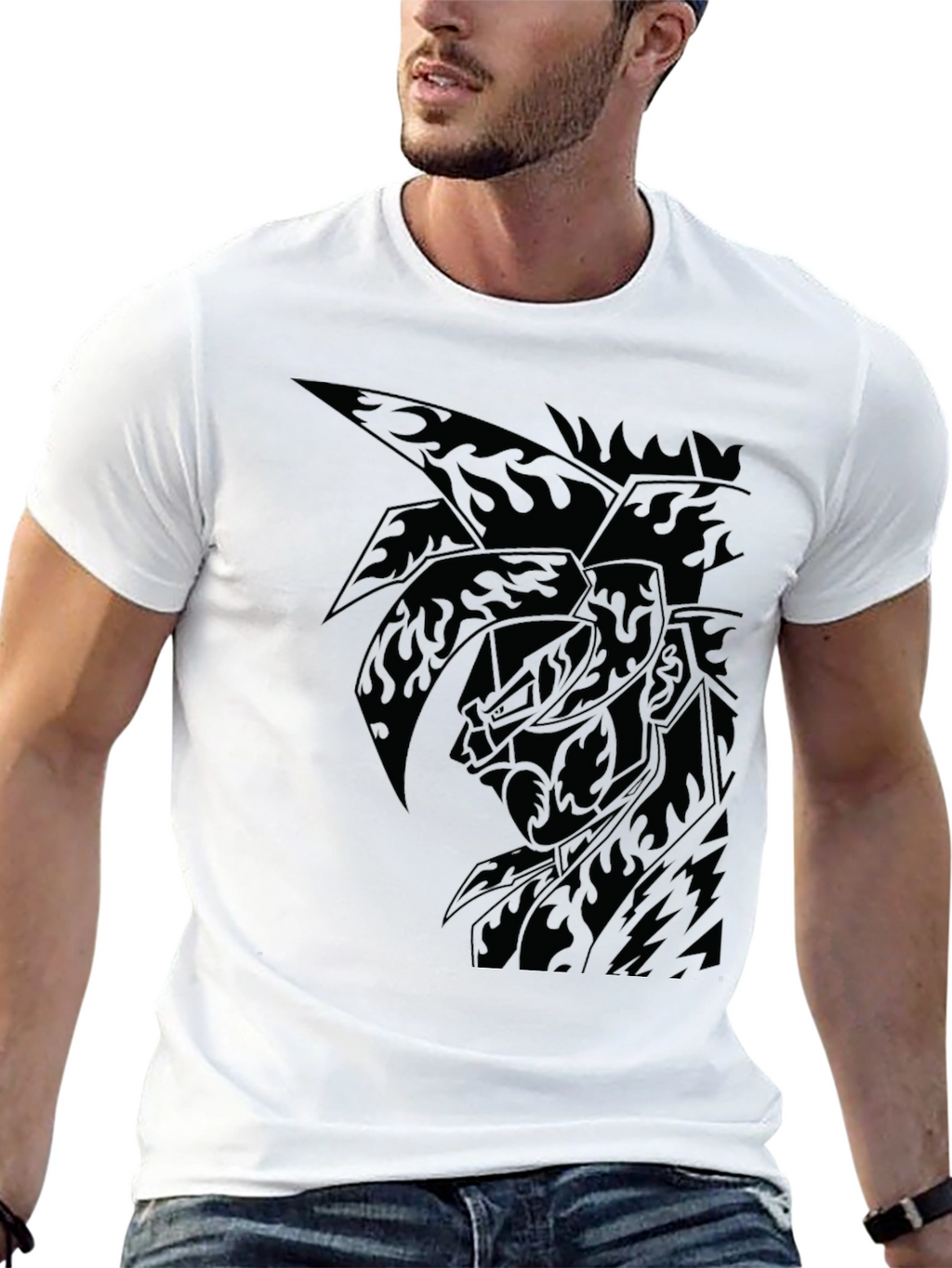 Mens Black Graphic Tee - Anime Inspired Design