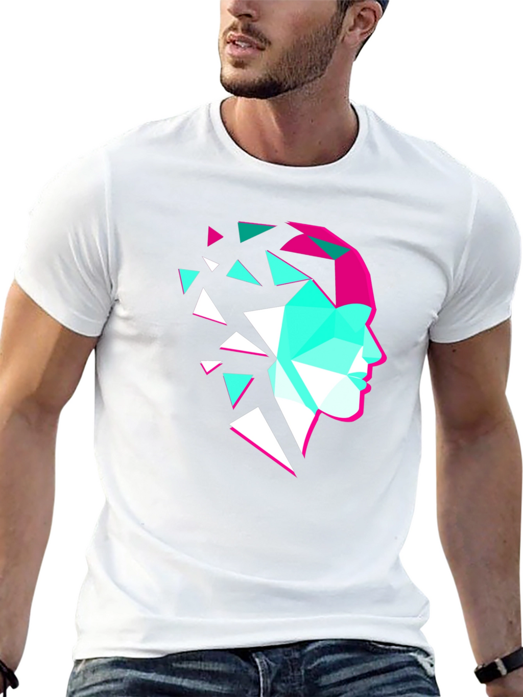 Geometric Face Graphic Tee - Modern Art Shirt