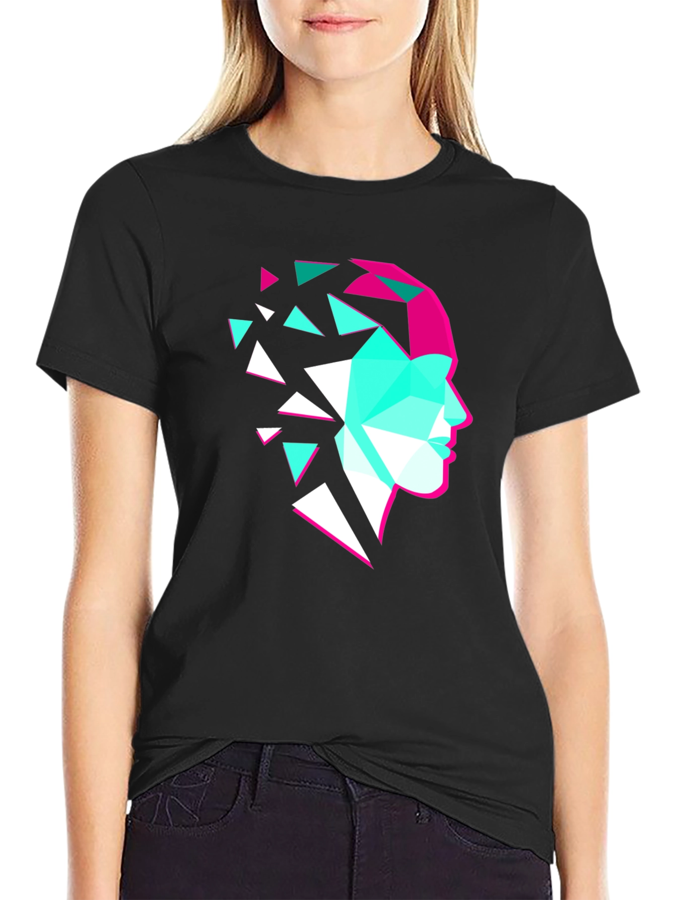 Geometric Face Graphic Tee - Modern Art Shirt