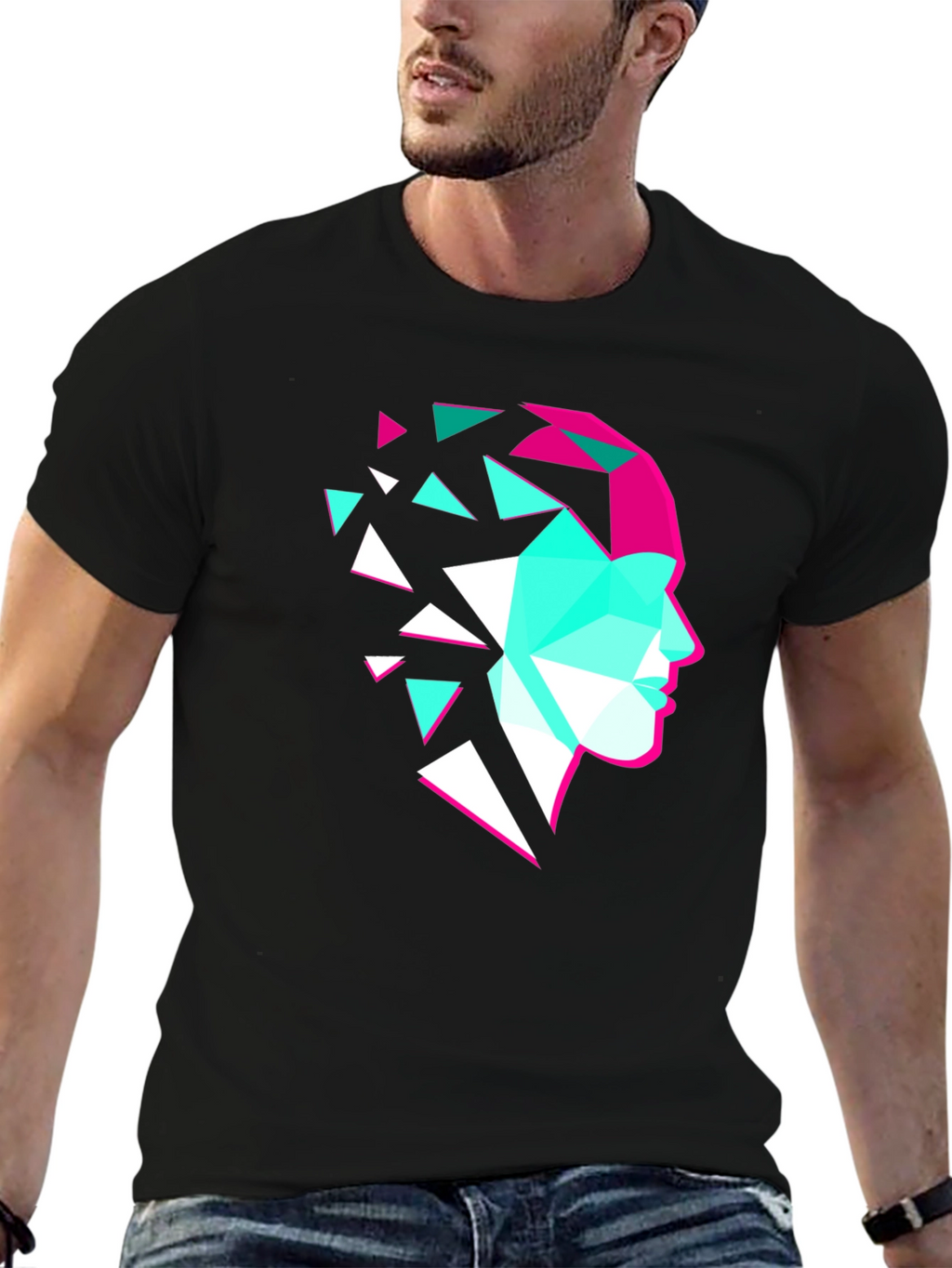 Geometric Face Graphic Tee - Modern Art Shirt
