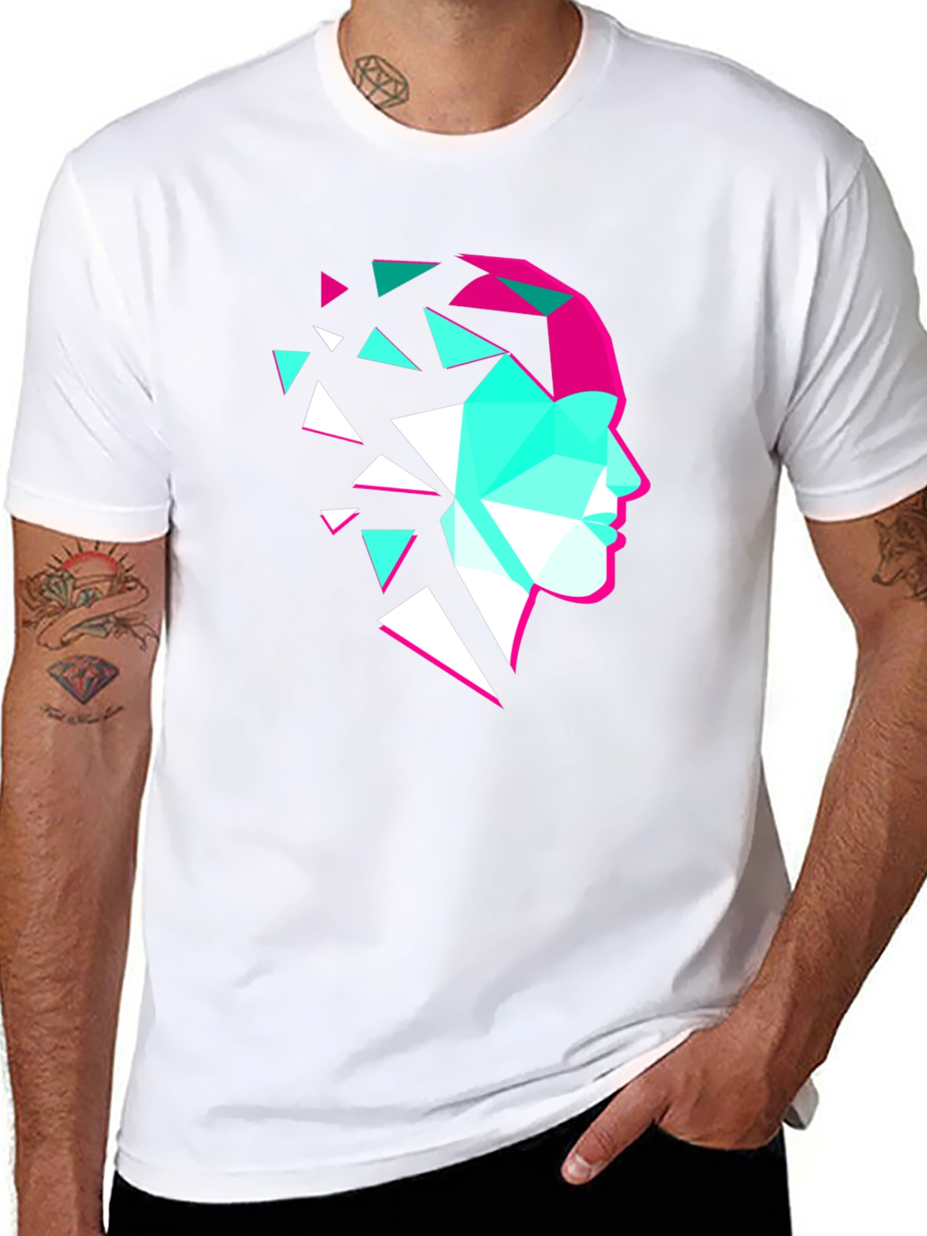 Geometric Face Graphic Tee - Modern Art Shirt