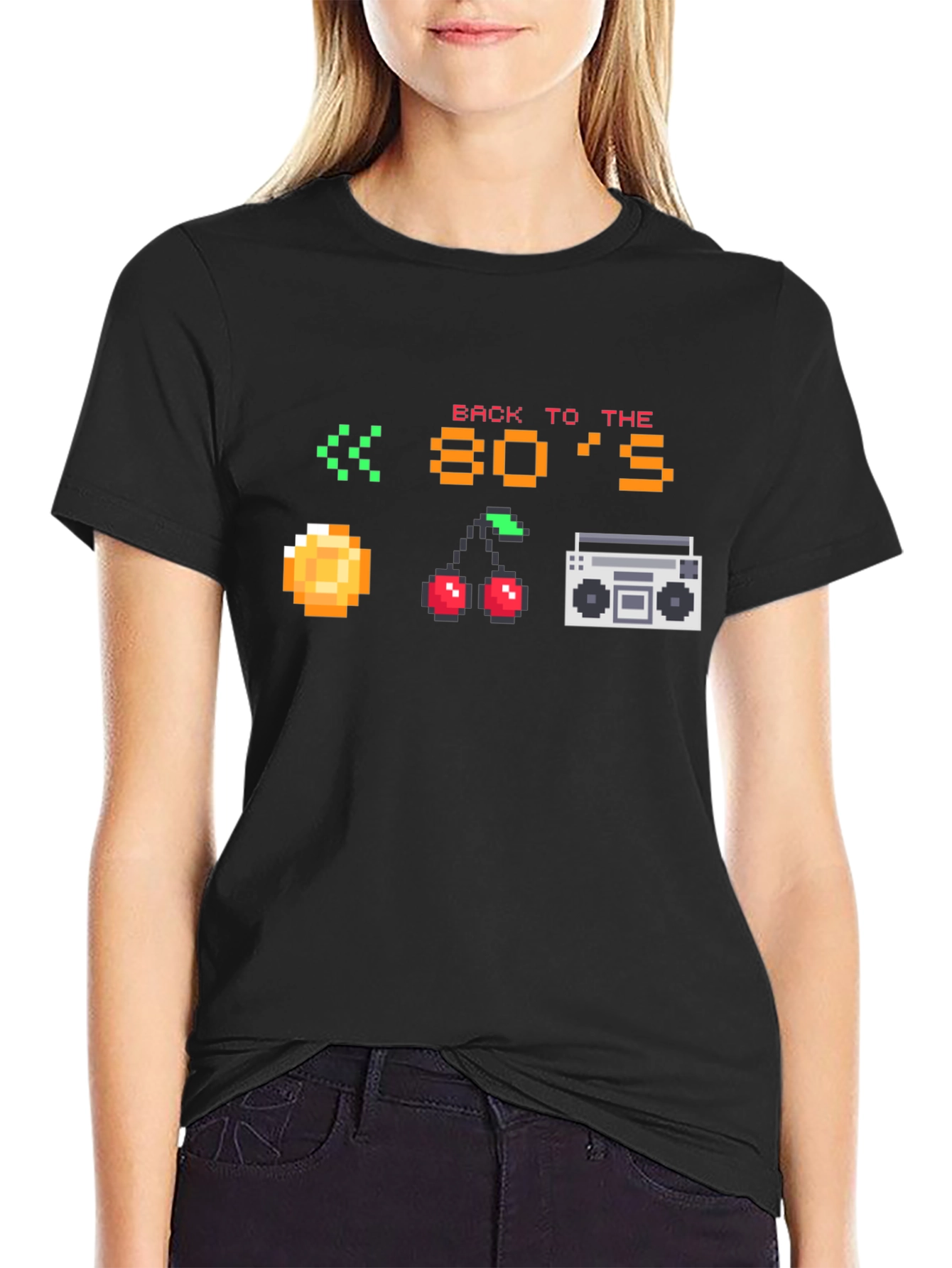 Retro 80s Pixel Art Black T-Shirt