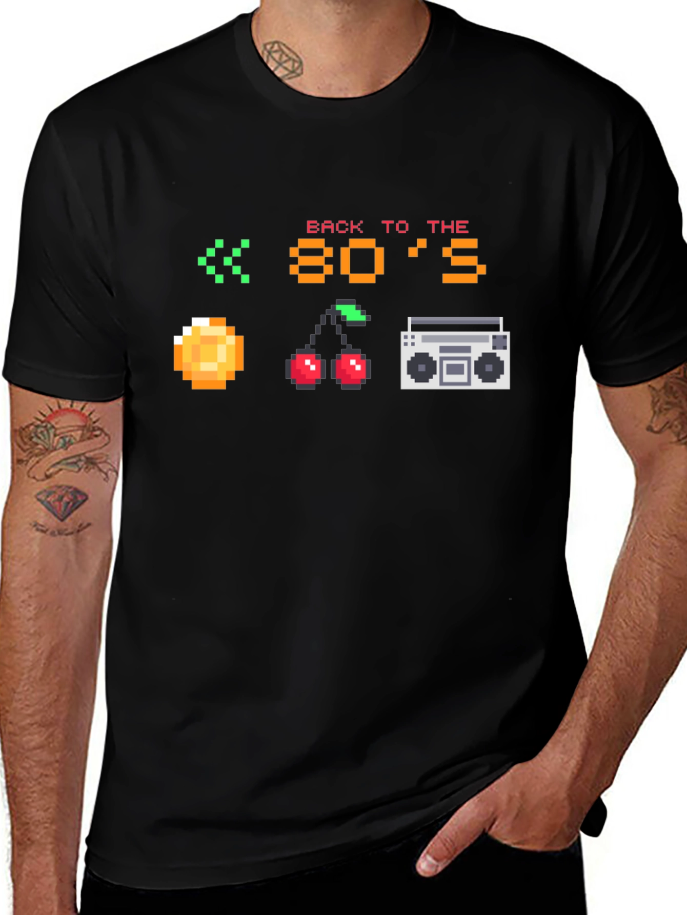 Retro 80s Pixel Art Black T-Shirt
