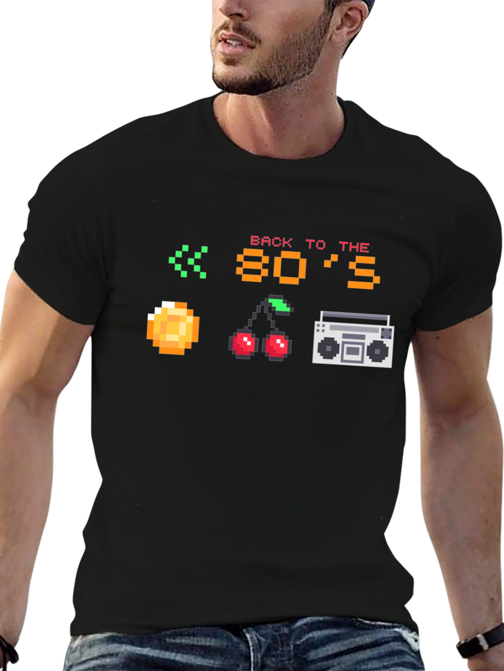 Retro 80s Pixel Art Black T-Shirt