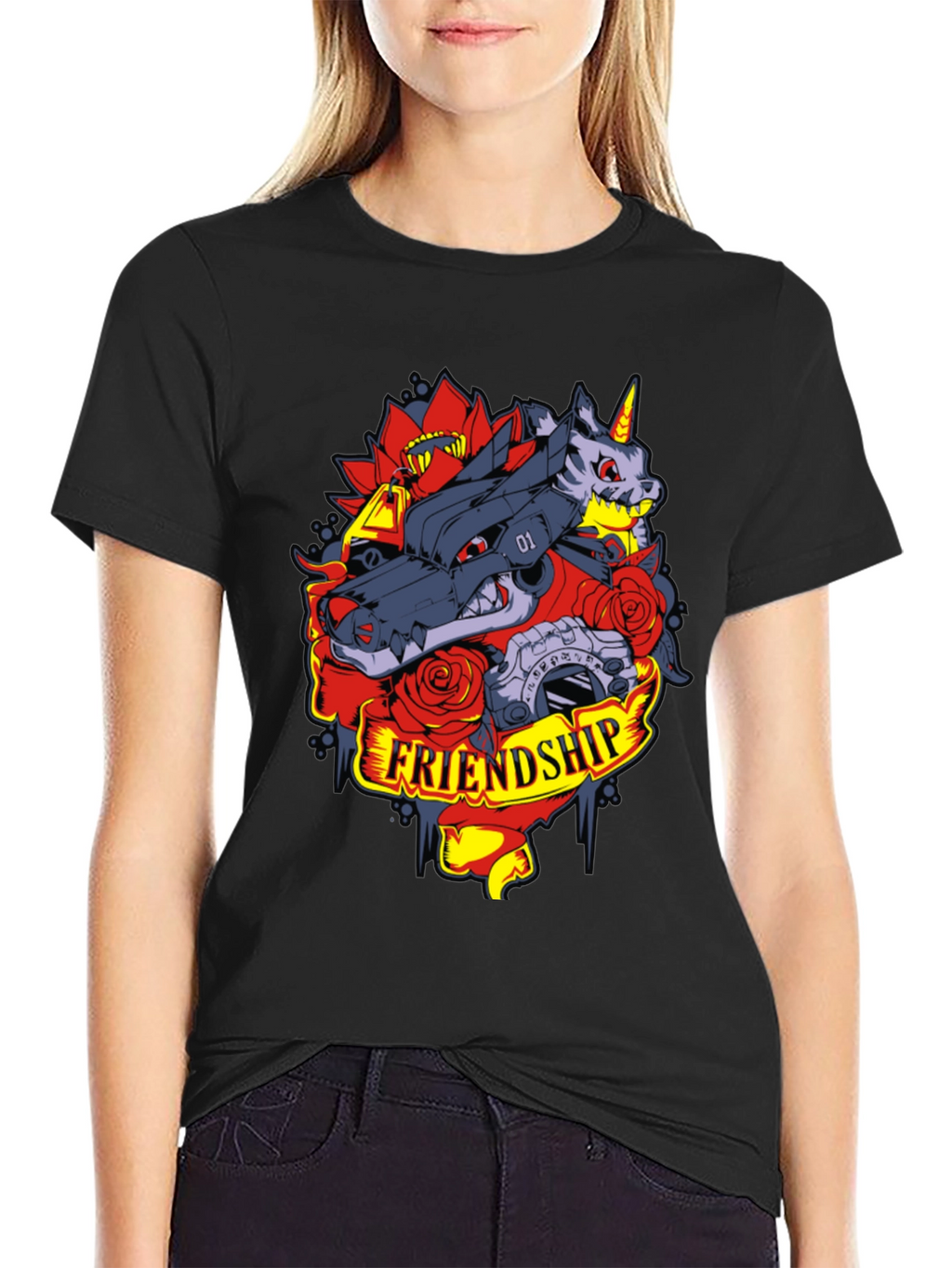Friendship Wolf and Unicorn Graphic Tee