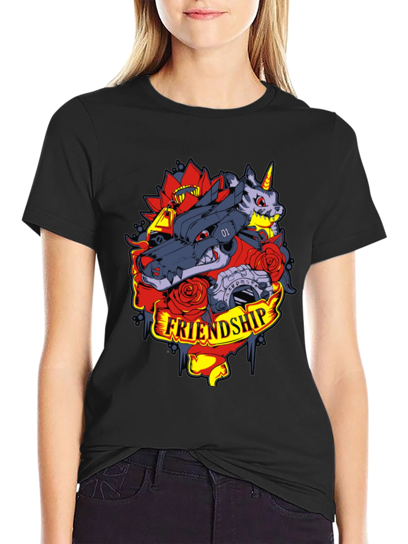 Friendship Wolf and Unicorn Graphic Tee