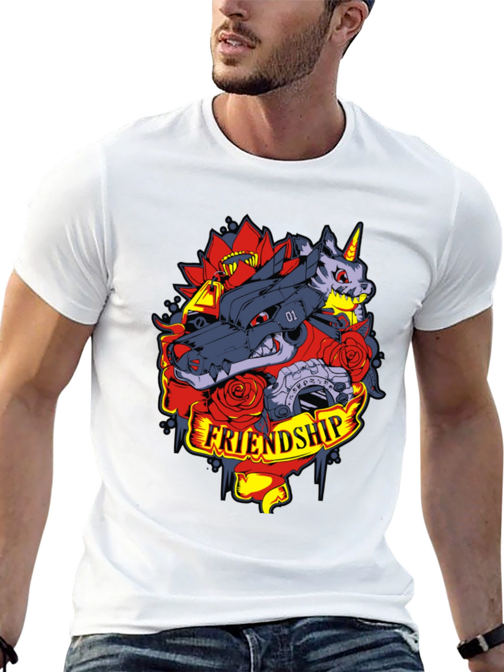 Friendship Wolf and Unicorn Graphic Tee