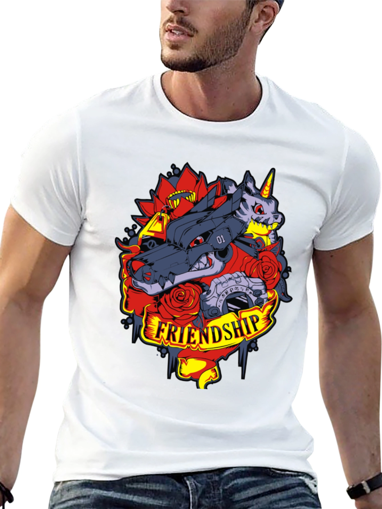 Friendship Wolf and Unicorn Graphic Tee