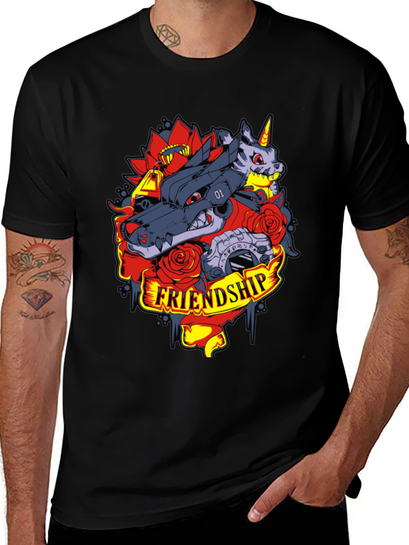 Friendship Wolf and Unicorn Graphic Tee
