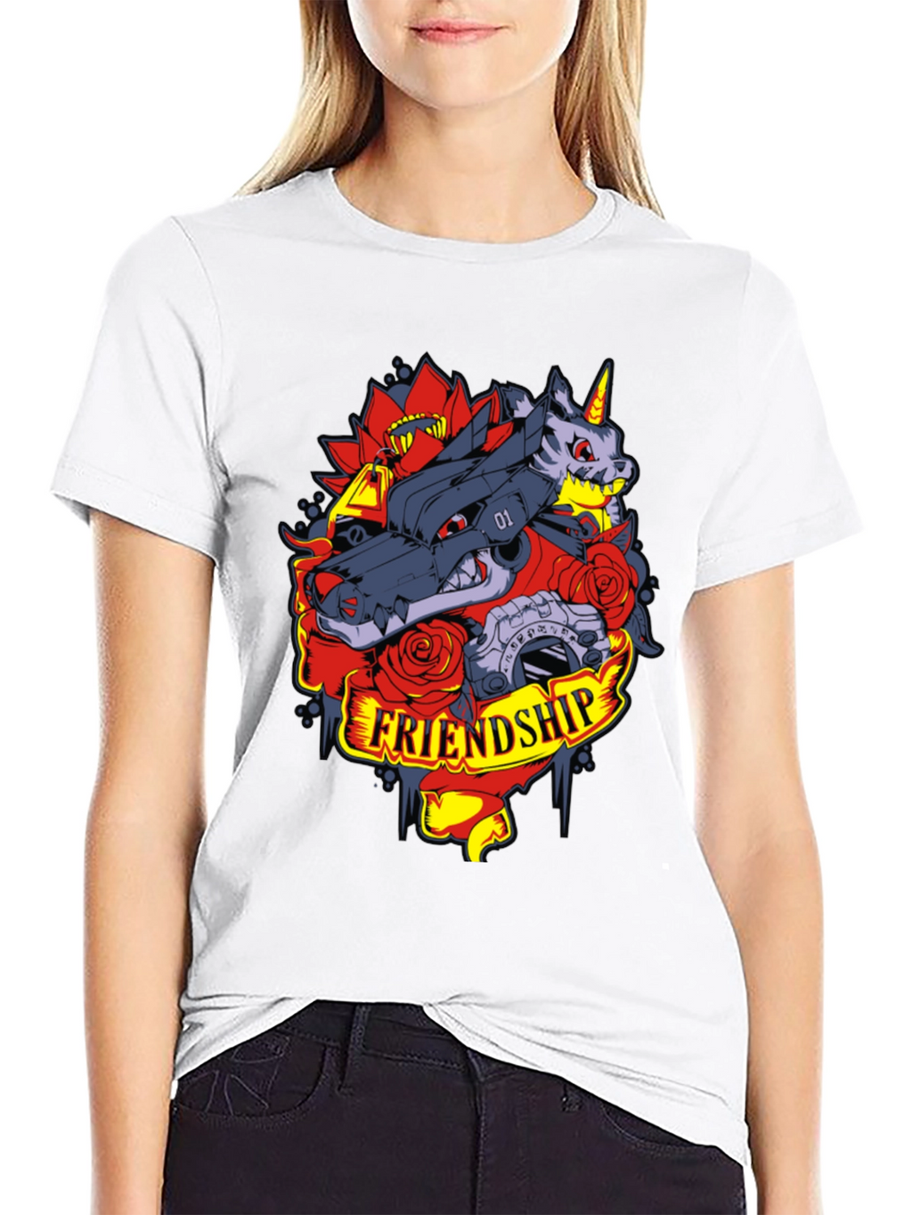 Friendship Wolf and Unicorn Graphic Tee