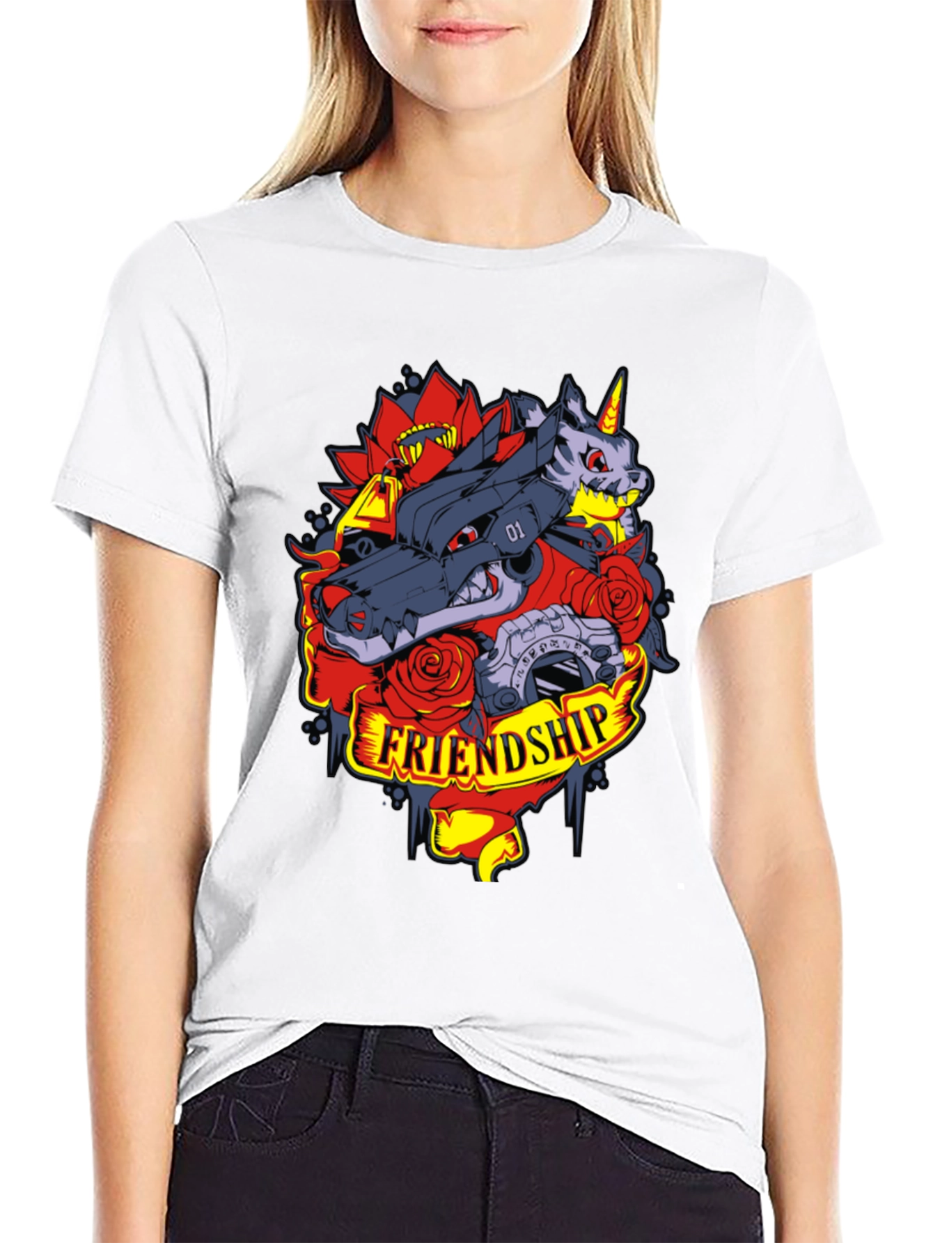 Friendship Wolf and Unicorn Graphic Tee