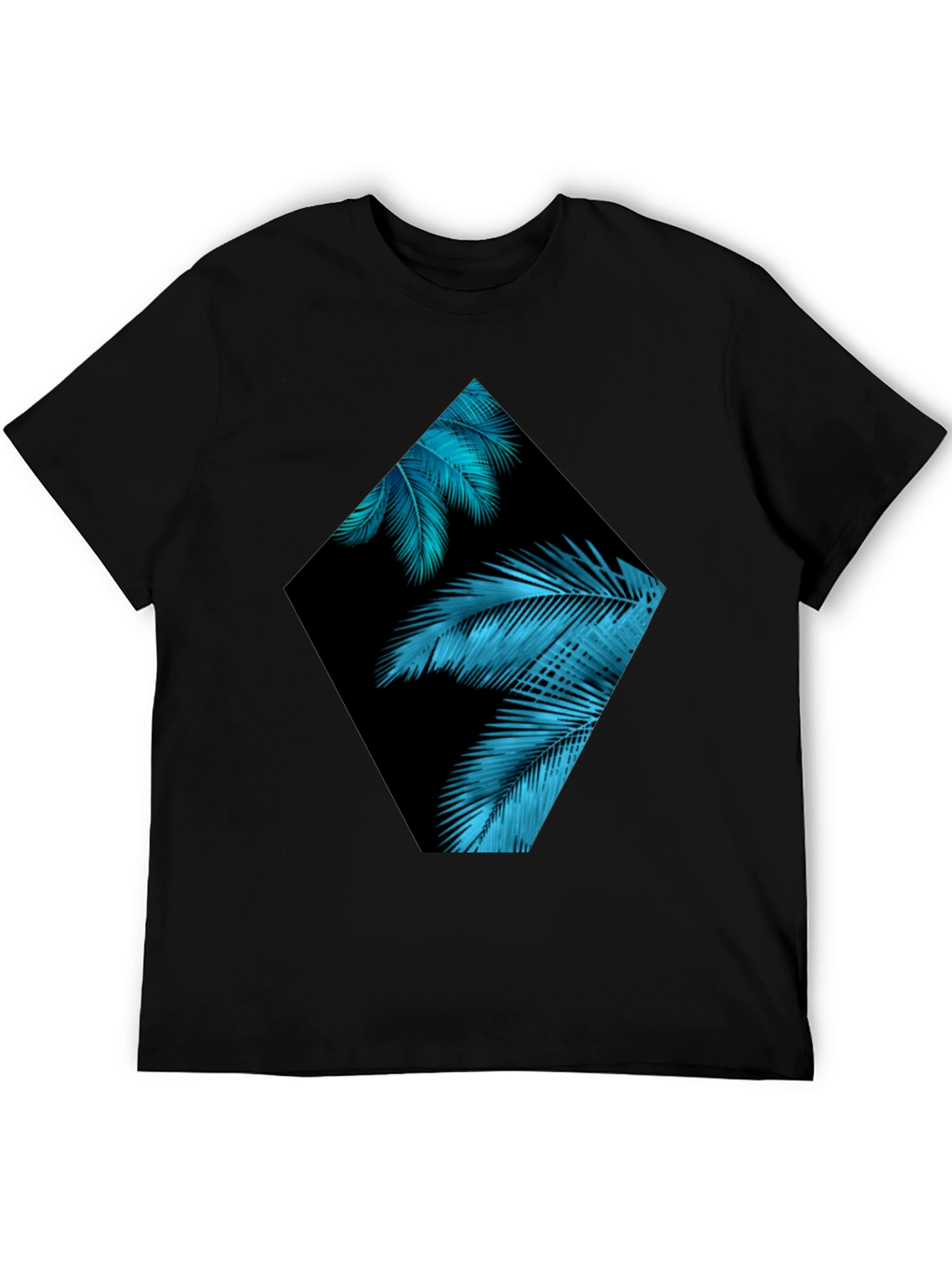 Tropical Teal Palms Graphic Black T-Shirt
