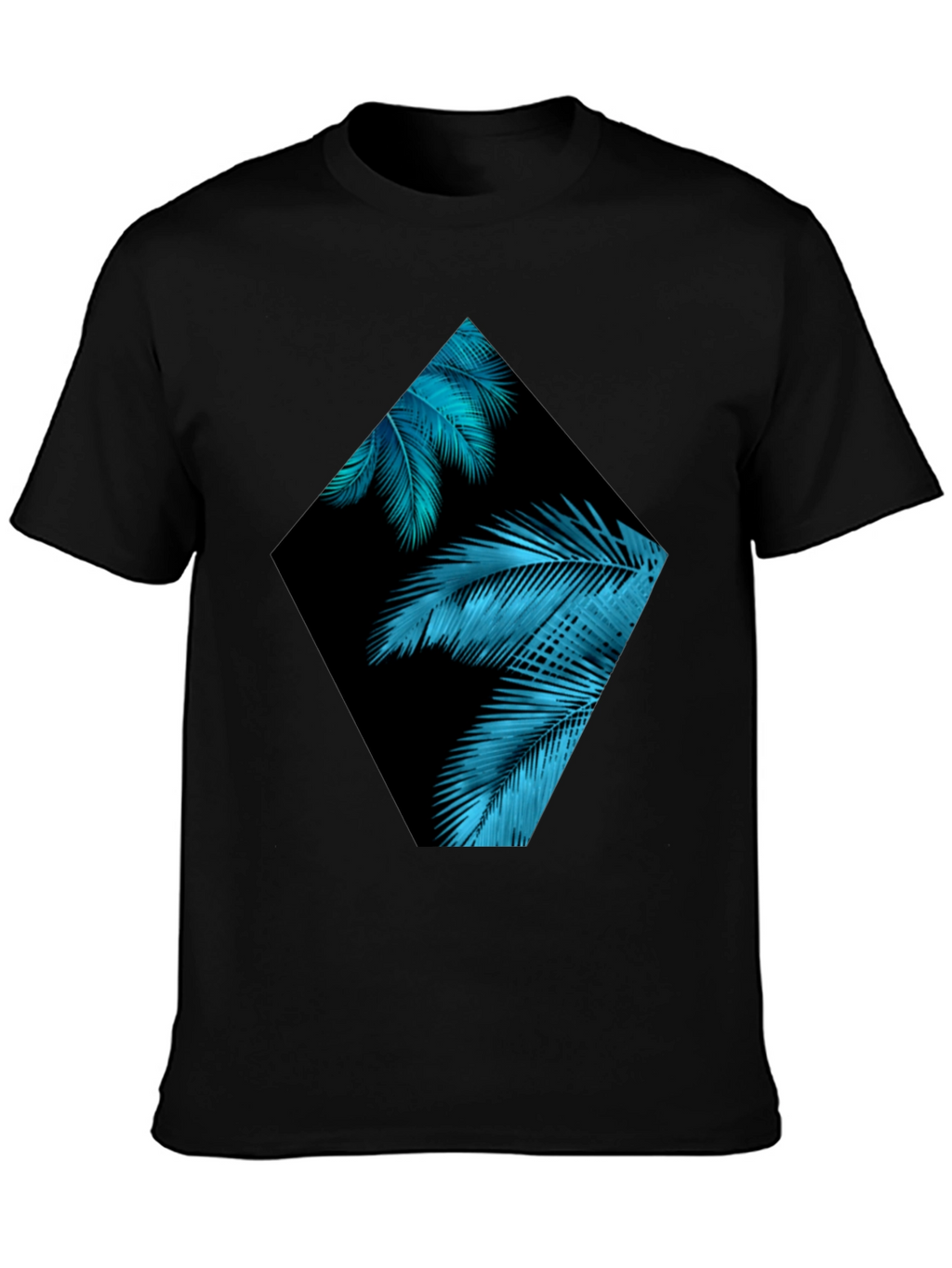 Tropical Teal Palms Graphic Black T-Shirt