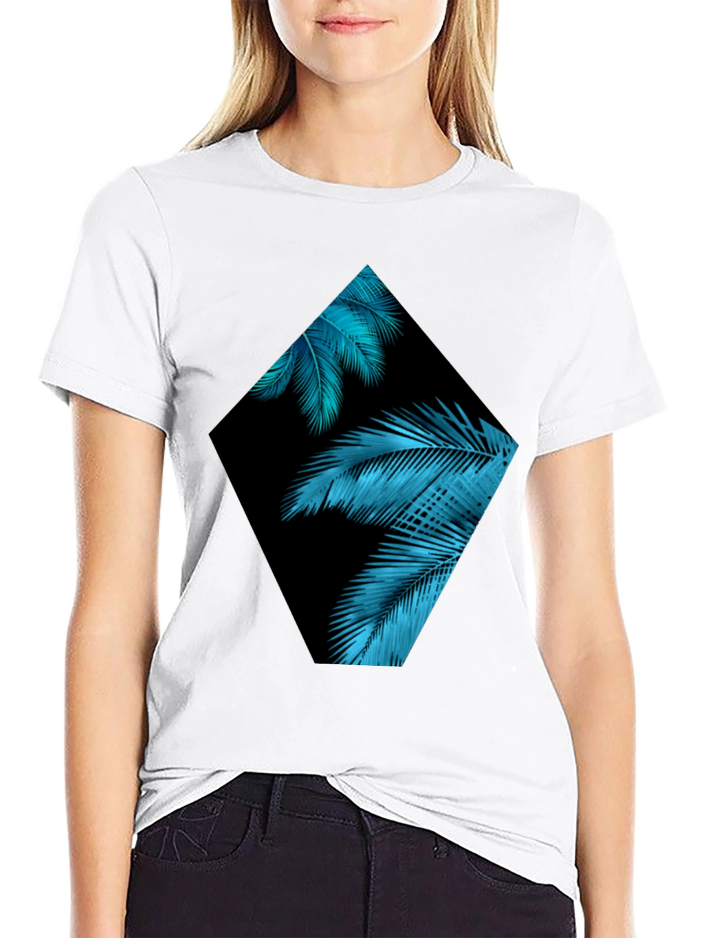 Tropical Teal Palms Graphic Black T-Shirt