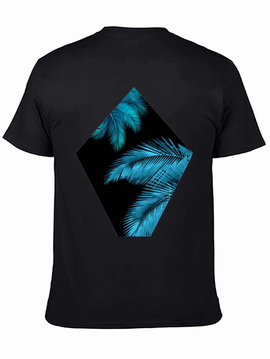 Tropical Teal Palms Graphic Black T-Shirt