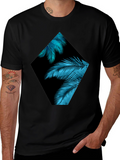 Tropical Teal Palms Graphic Black T-Shirt